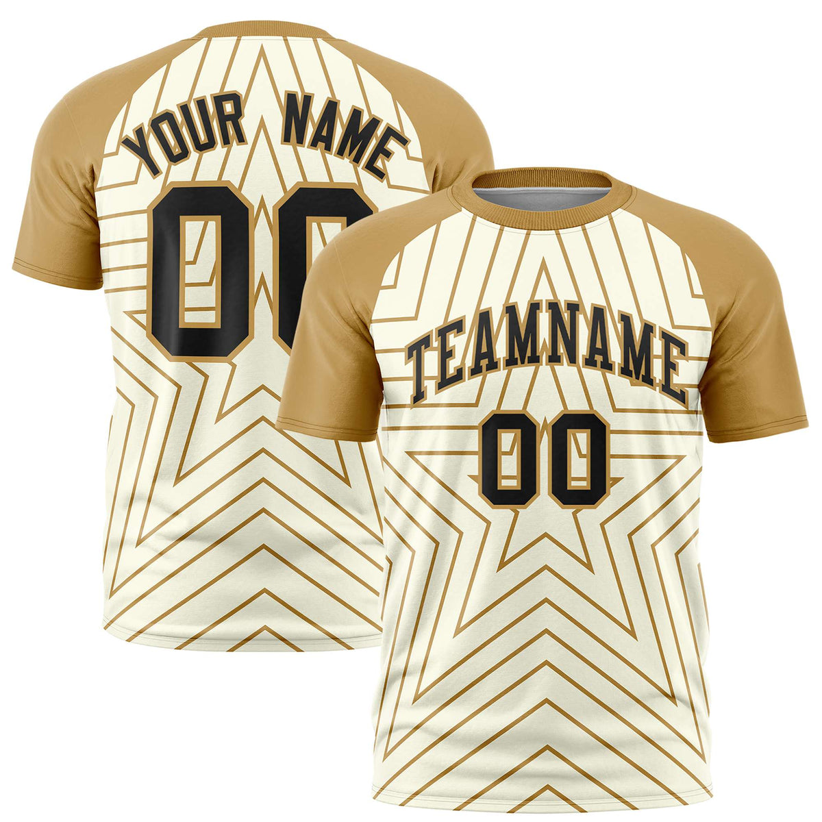 Custom Khaki Old Gold Personalized Star Pattern Raglan Sleeves Performance T-Shirt