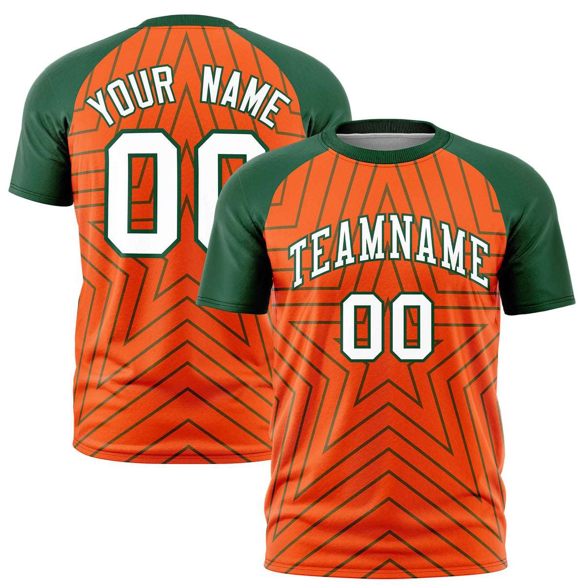 Custom Orange Green Personalized Star Pattern Raglan Sleeves Performance T-Shirt