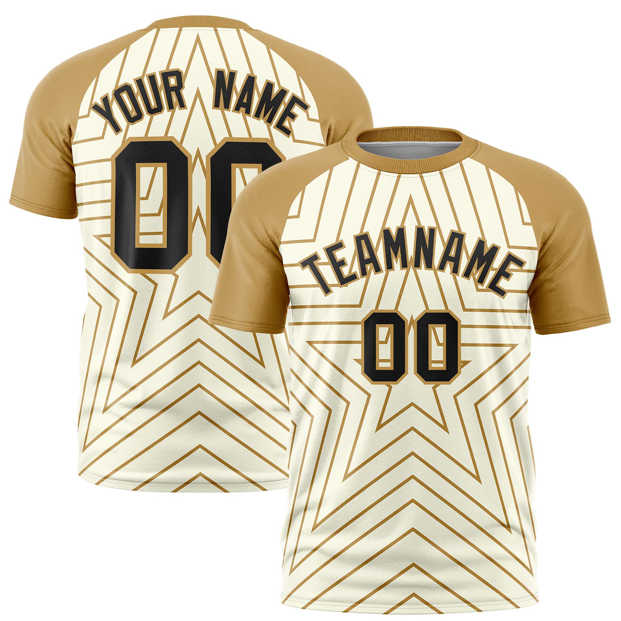 Custom Khaki Old Gold Personalized Star Pattern Raglan Sleeves Performance T-Shirt