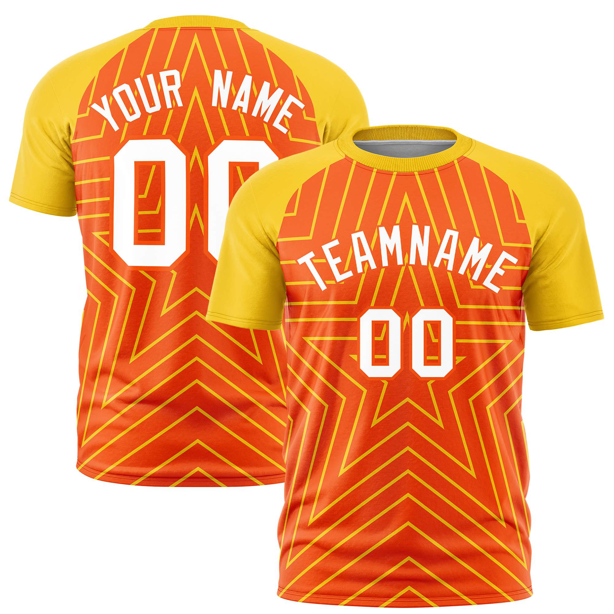 Custom Orange Gold Personalized Star Pattern Raglan Sleeves Performance T-Shirt