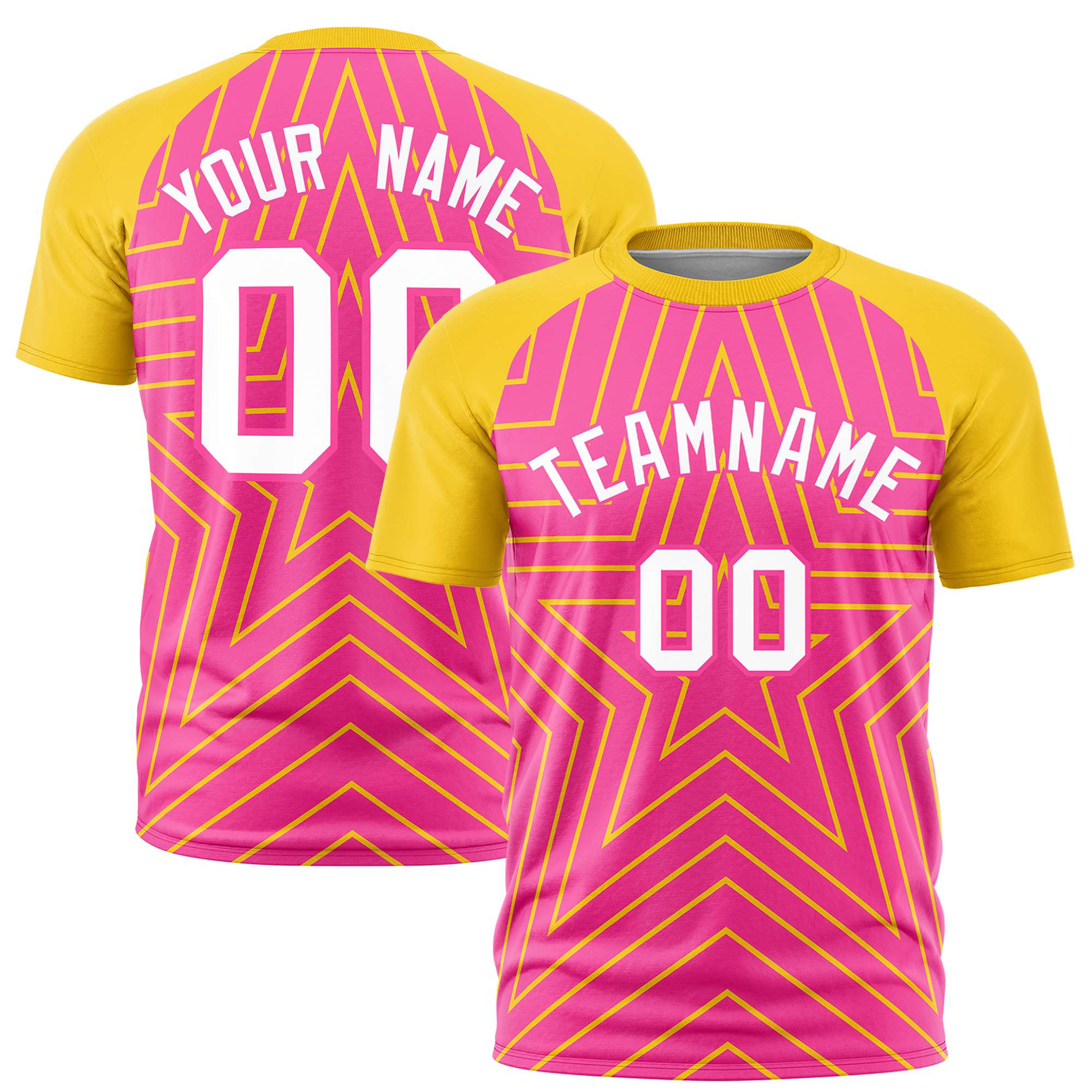 Custom Pink Gold Personalized Star Pattern Raglan Sleeves Performance T-Shirt