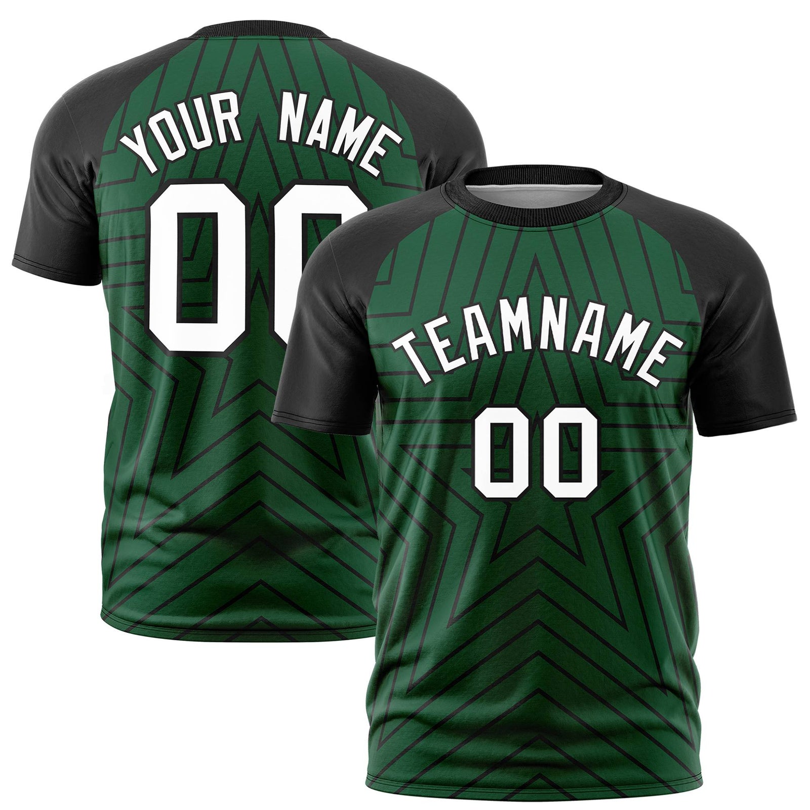 Custom Green Black Personalized Star Pattern Raglan Sleeves Performance T-Shirt