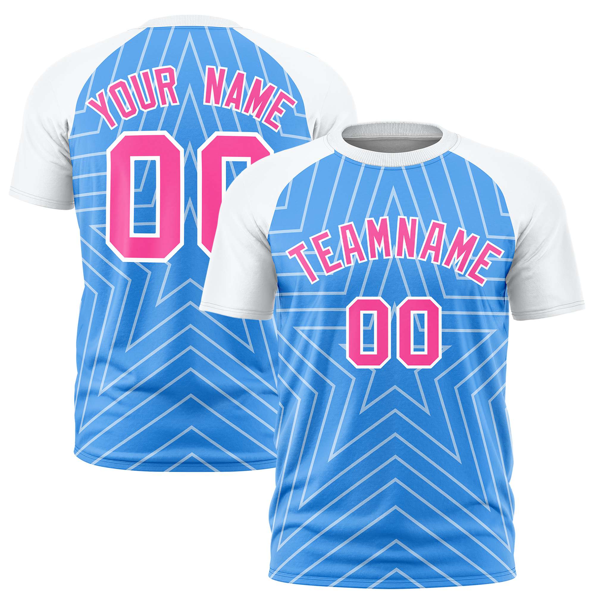 Custom Powder Blue White Personalized Star Pattern Raglan Sleeves Performance T-Shirt