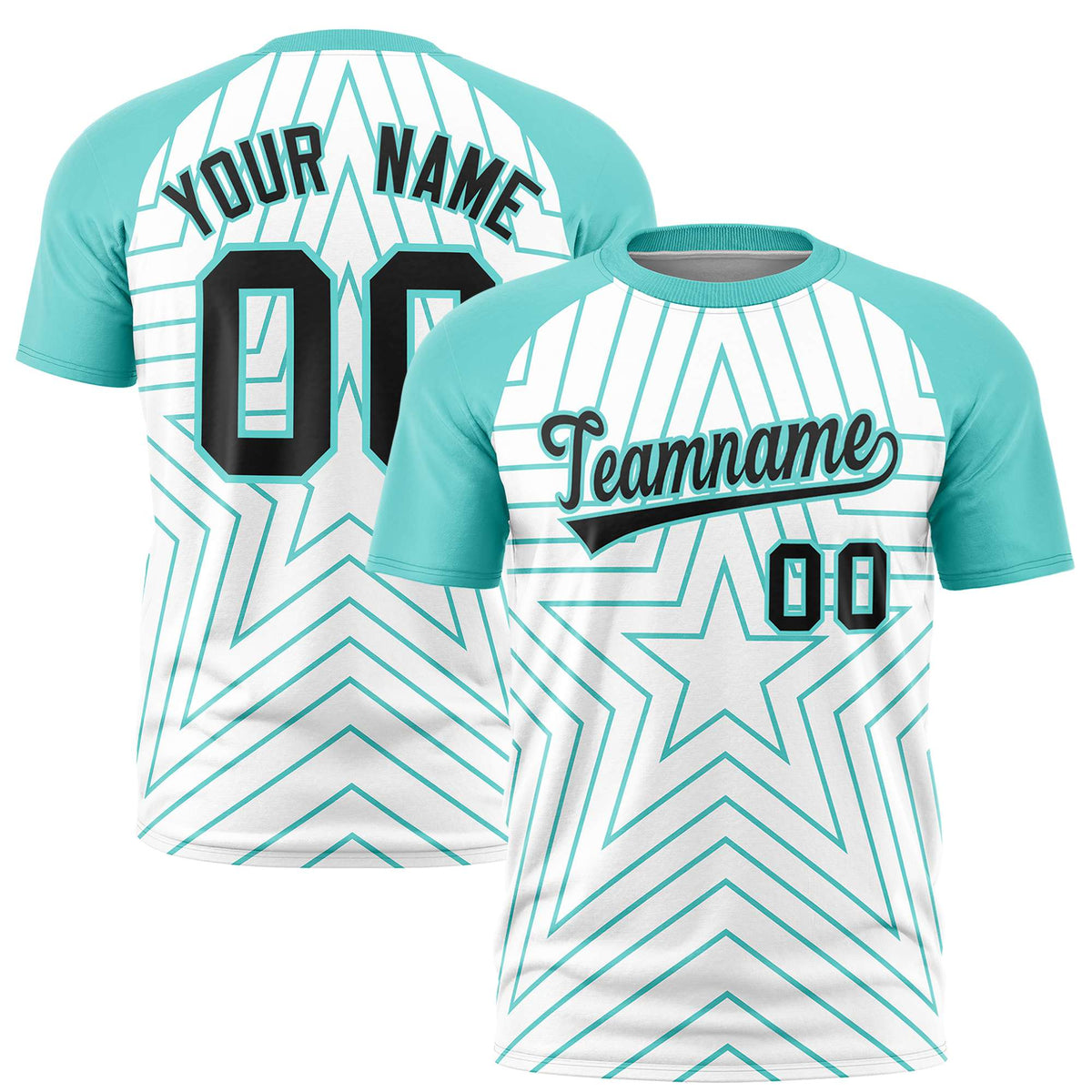 Custom White Bright Green Personalized Star Pattern Raglan Sleeves Performance T-Shirt