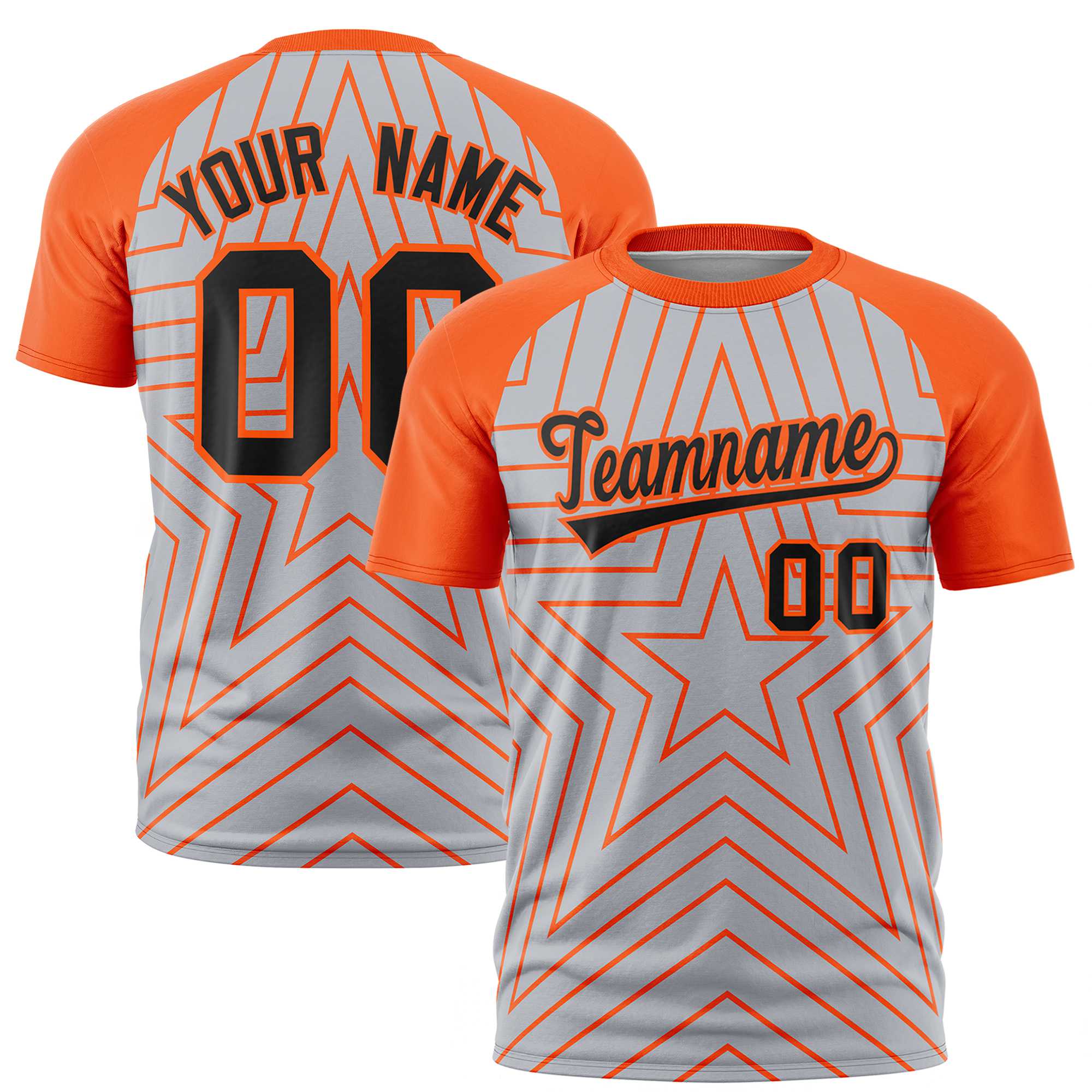 Custom Gray Orange Personalized Star Pattern Raglan Sleeves Performance T-Shirt