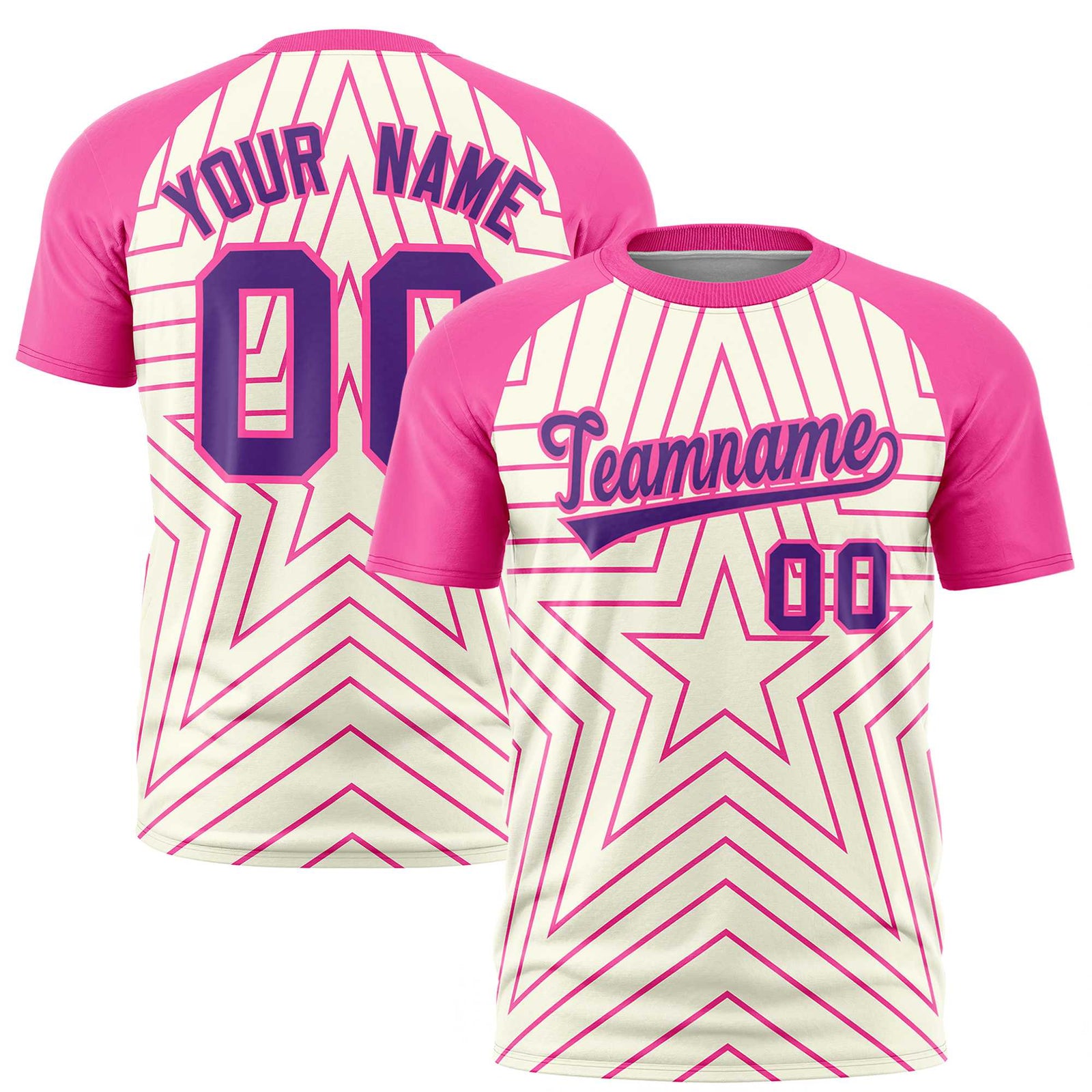 Custom Khaki Pink Personalized Star Pattern Raglan Sleeves Performance T-Shirt