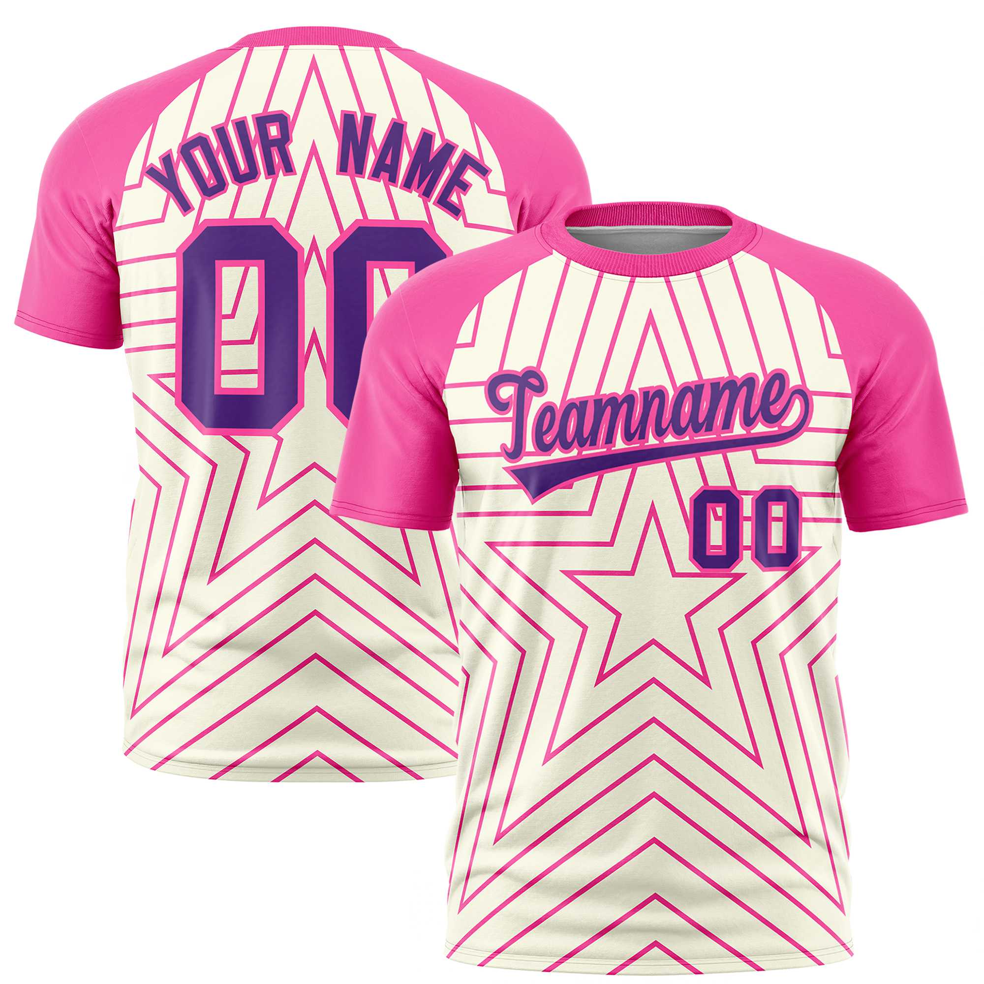 Custom Khaki Pink Personalized Star Pattern Raglan Sleeves Performance T-Shirt