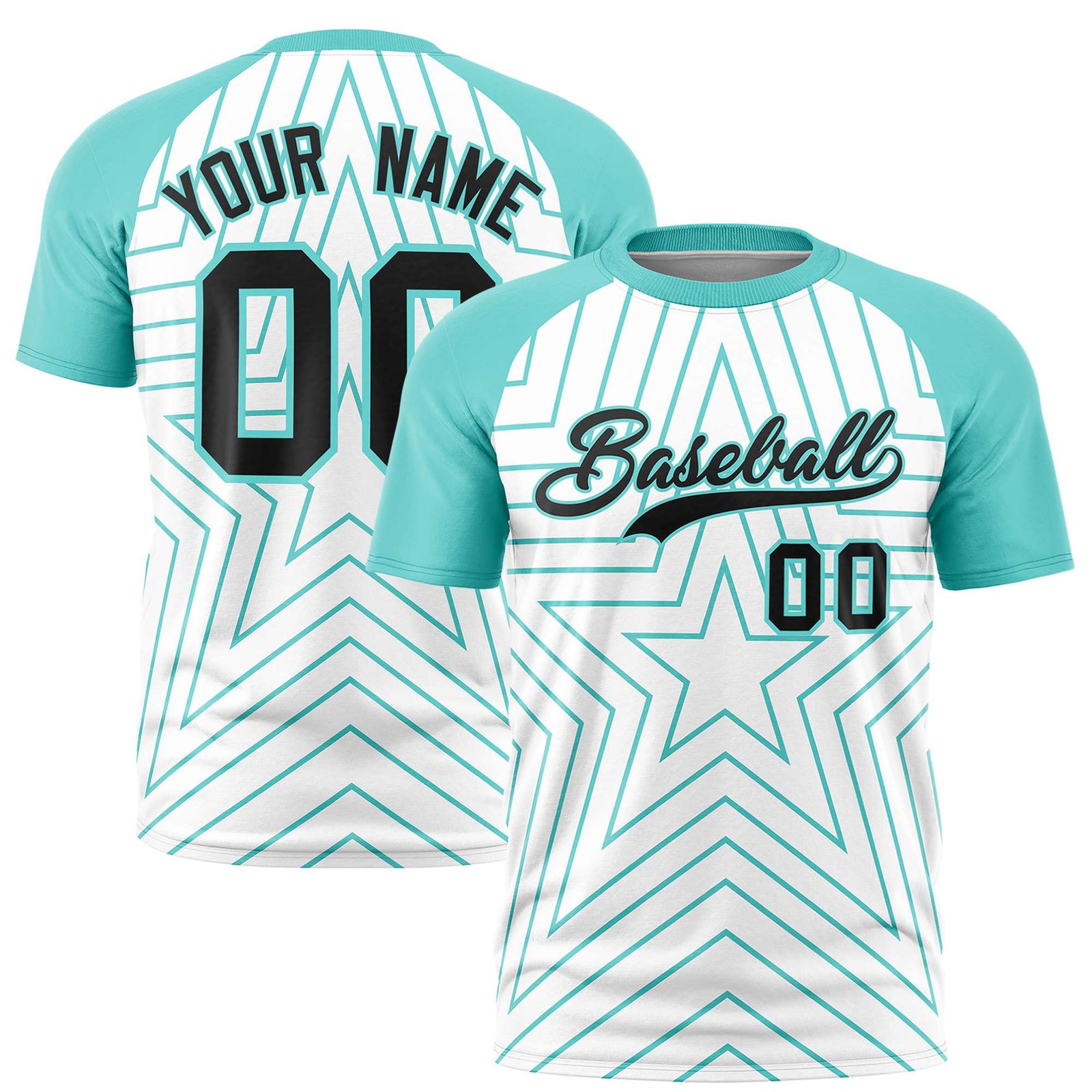 Custom White Bright Green Personalized Star Pattern Raglan Sleeves Performance T-Shirt
