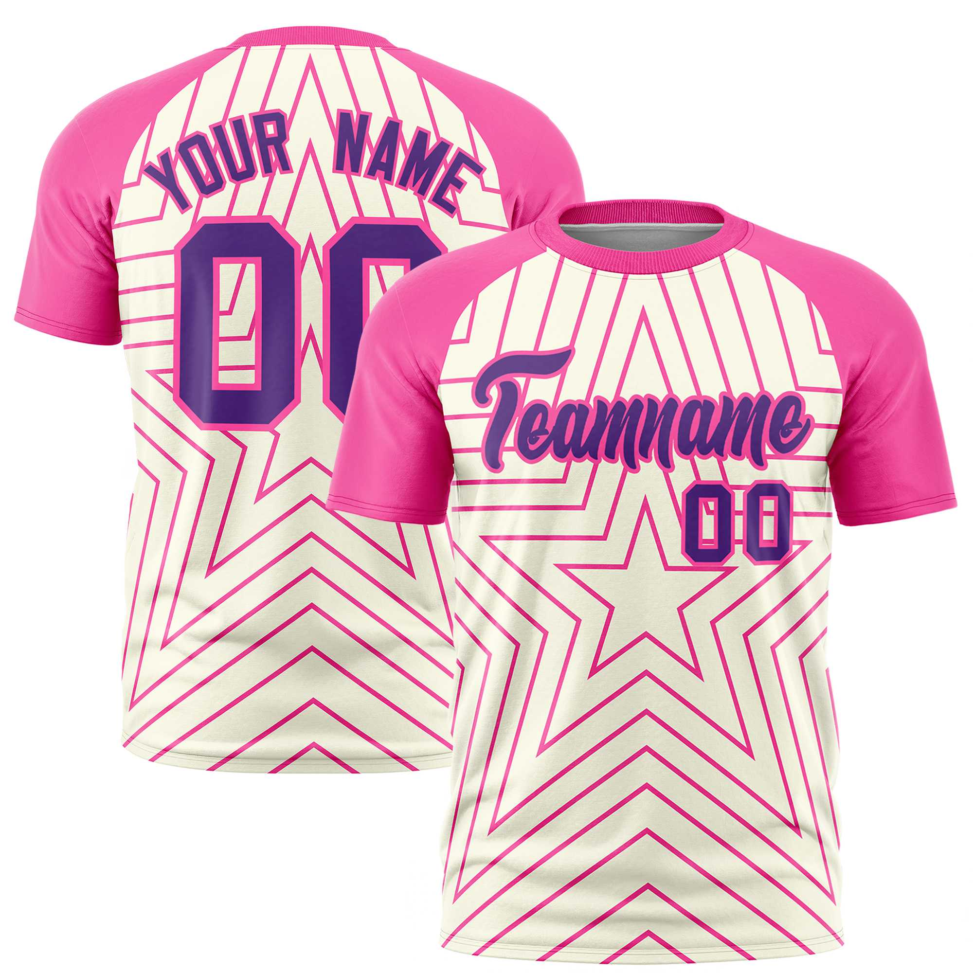 Custom Khaki Pink Personalized Star Pattern Raglan Sleeves Performance T-Shirt