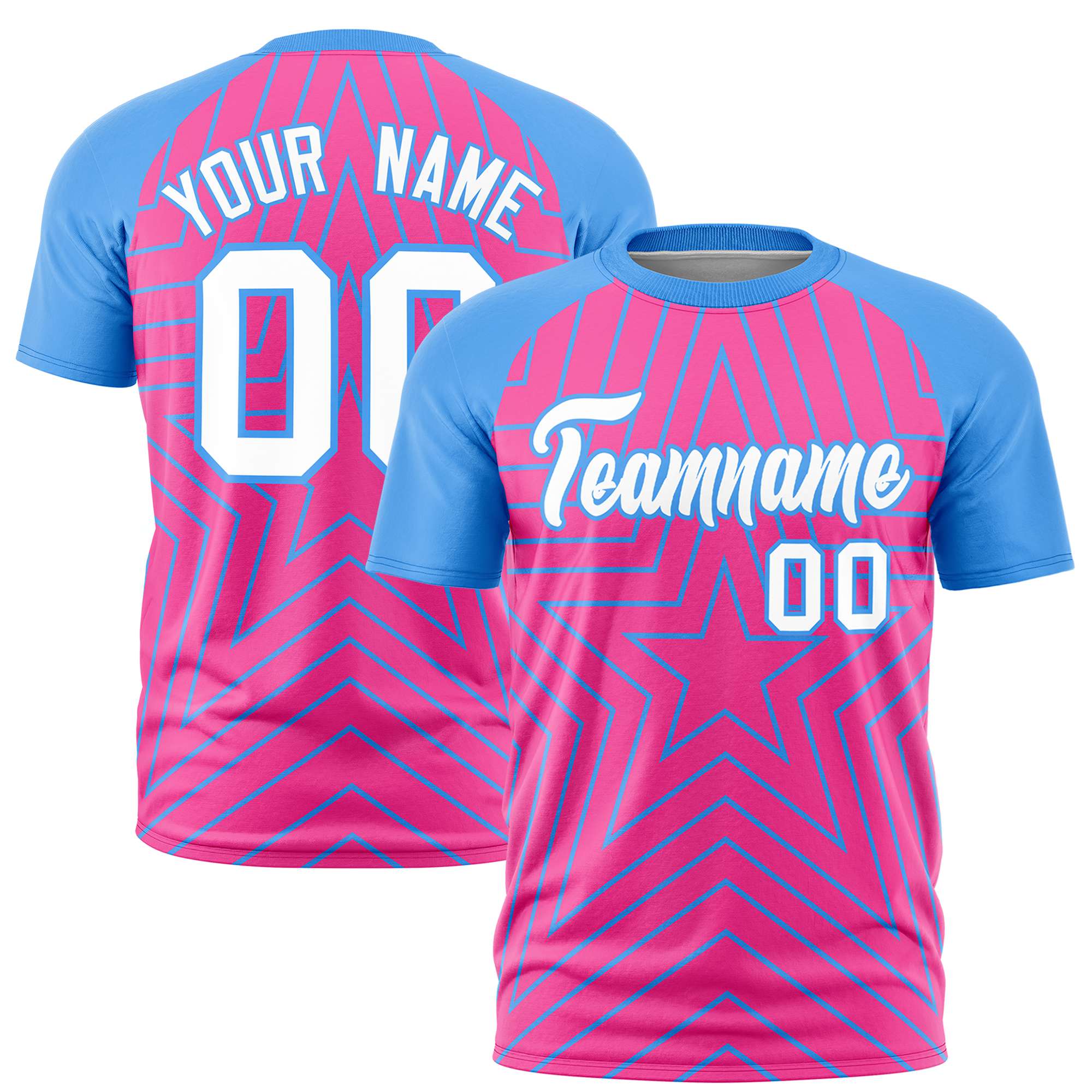 Custom Pink Powder Blue Personalized Star Pattern Raglan Sleeves Performance T-Shirt