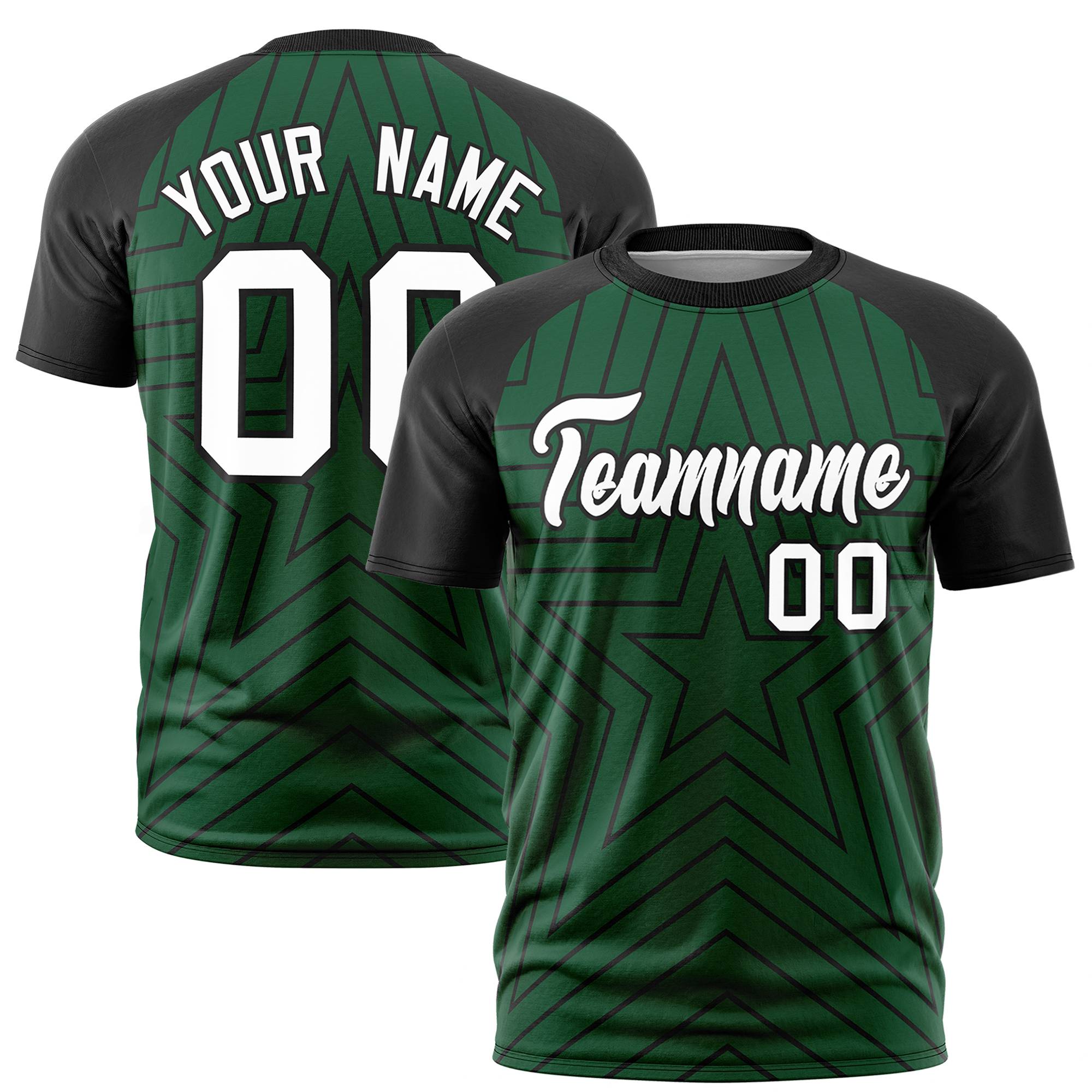 Custom Green Black Personalized Star Pattern Raglan Sleeves Performance T-Shirt