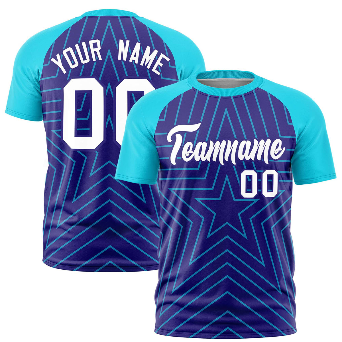 Custom Purple Sky Blue Personalized Star Pattern Raglan Sleeves Performance T-Shirt