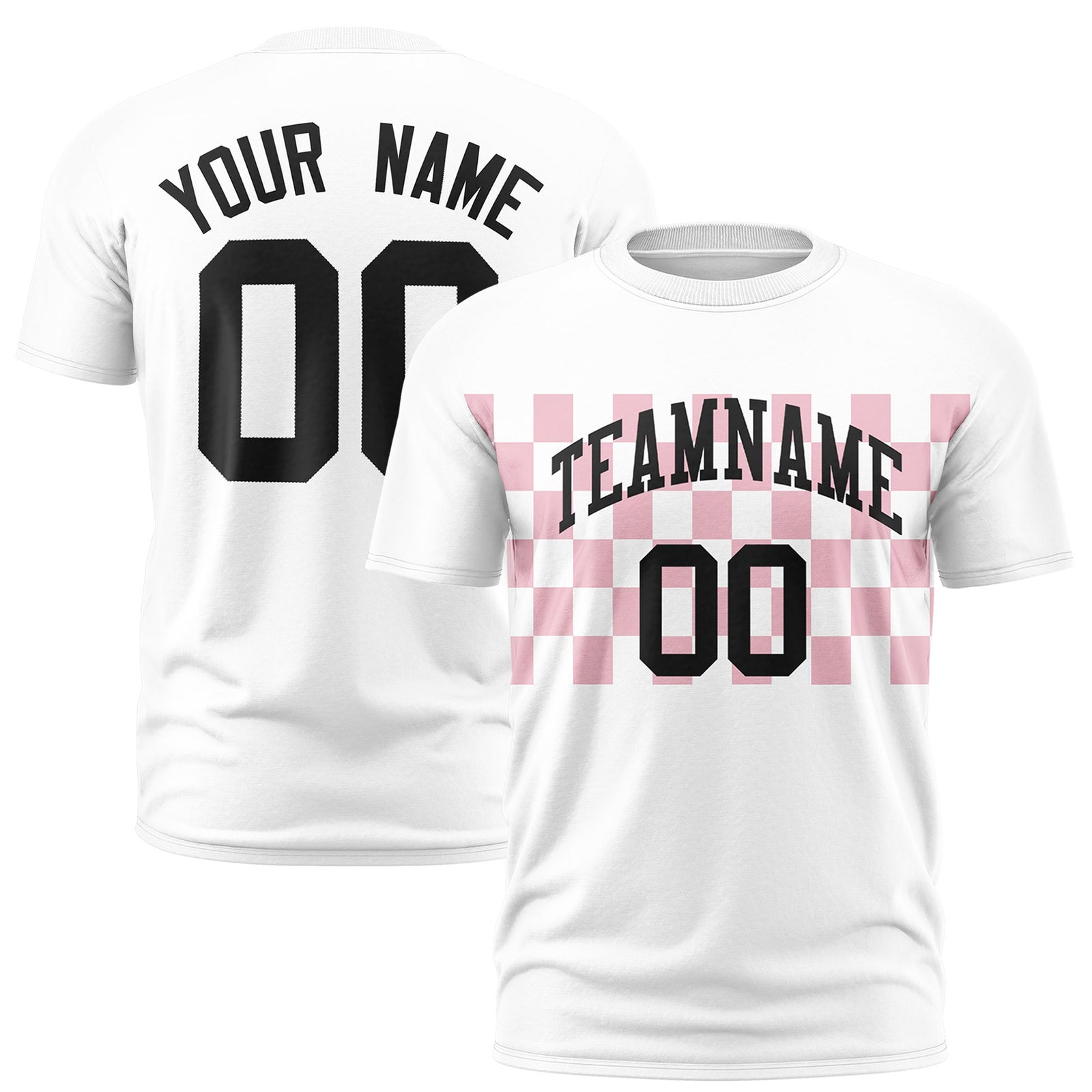 Custom White Light Pink Crew neck Plaid Pattern Personalized Performance T-Shirt