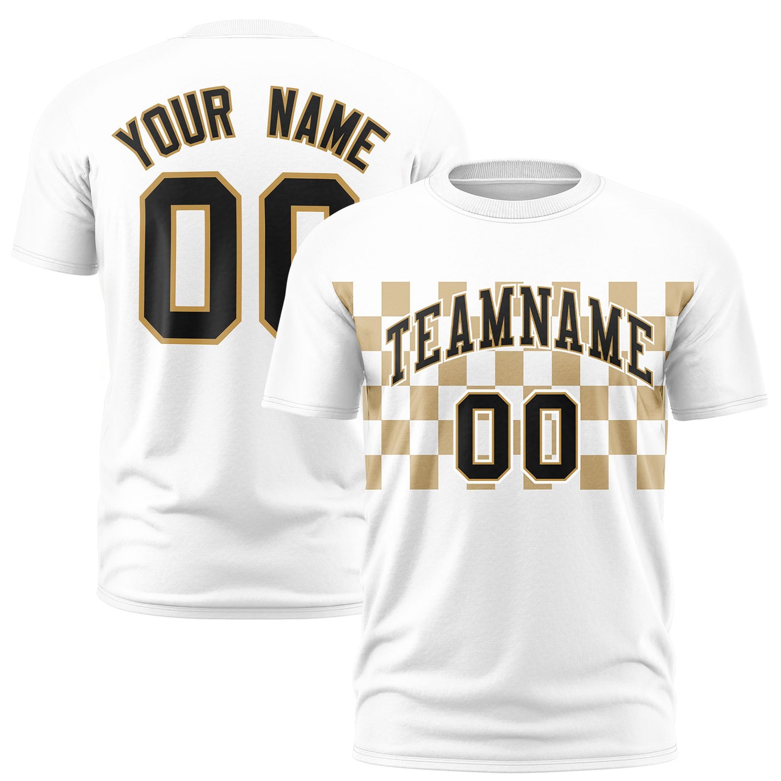 Custom White Old Gold Crew neck Plaid Pattern Personalized Performance T-Shirt