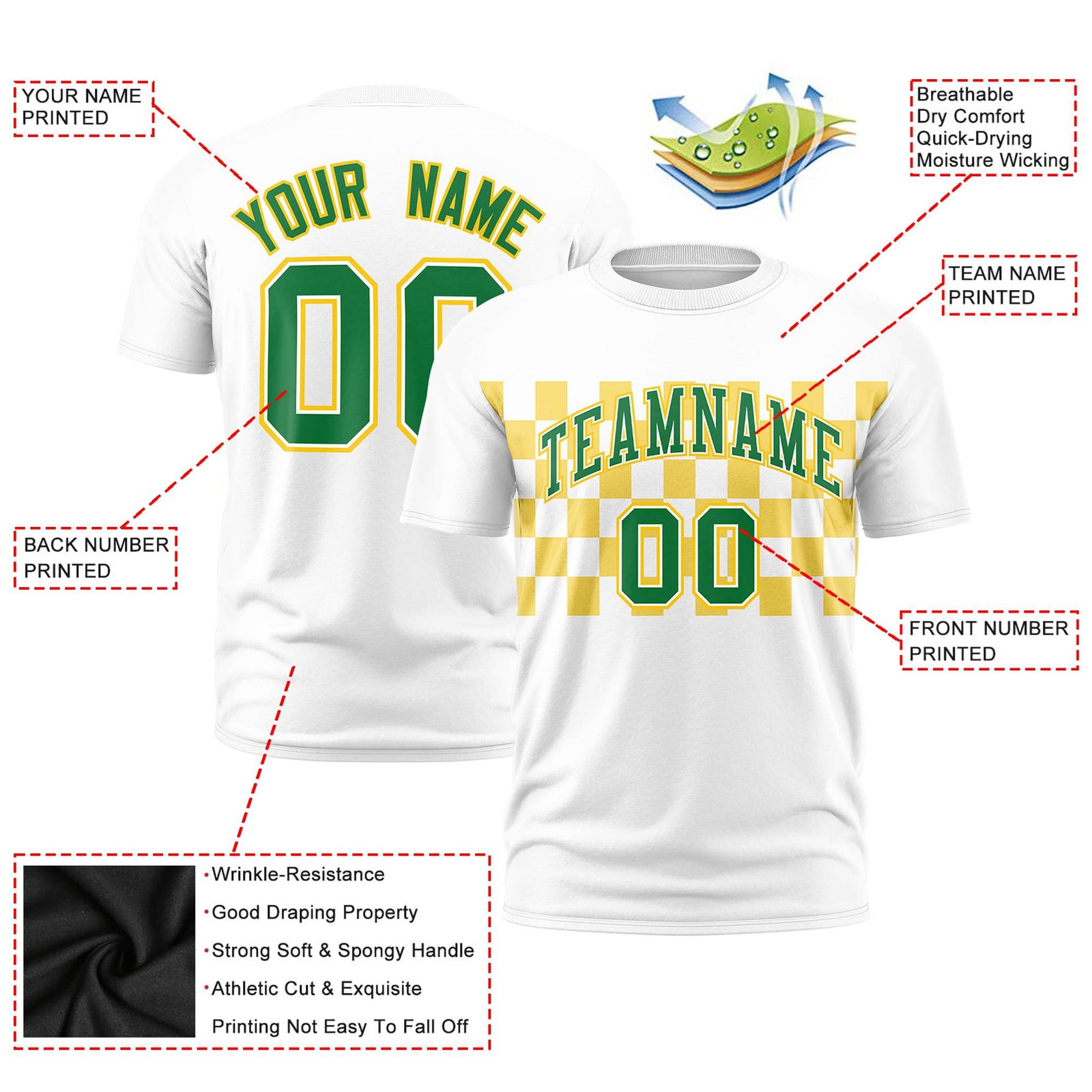 Custom White Gold Crew neck Plaid Pattern Personalized Performance T-Shirt