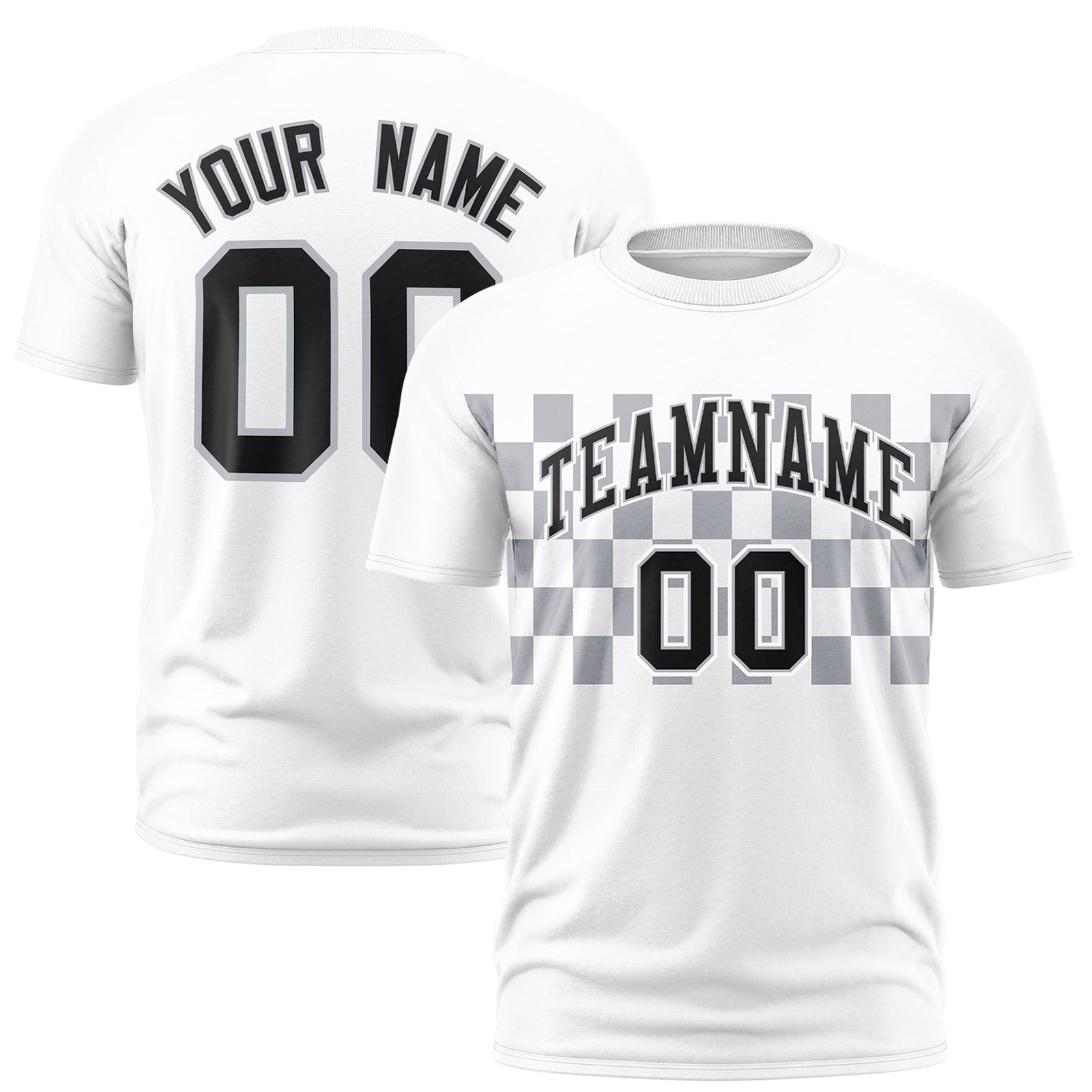 Custom White Gray Crew neck Plaid Pattern Personalized Performance T-Shirt