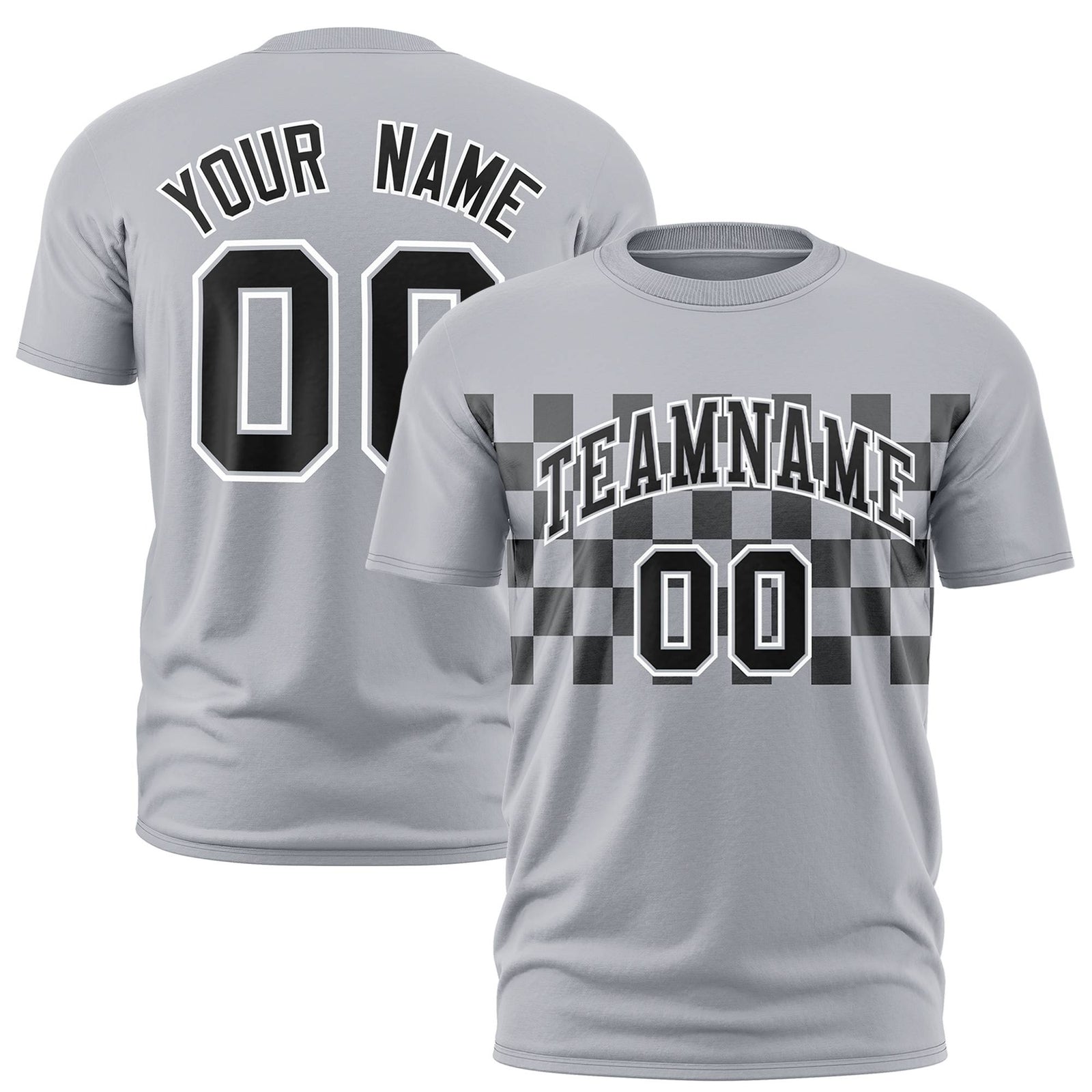 Custom Gray Black Crew neck Plaid Pattern Personalized Performance T-Shirt