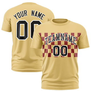 Custom Khaki Crimson Crew neck Plaid Pattern Personalized Performance T-Shirt - Style 1