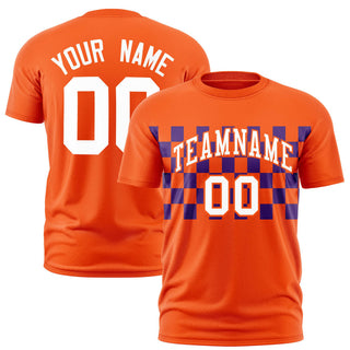 Custom Orange Purple Crew neck Plaid Pattern Personalized Performance T-Shirt - Style 1