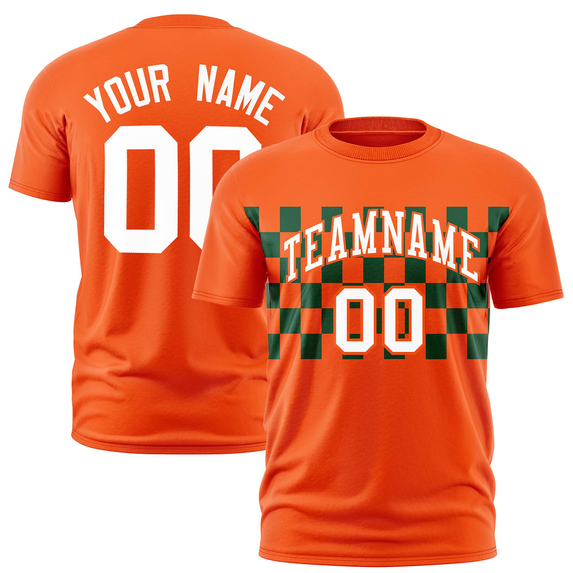 Custom Orange Green Crew neck Plaid Pattern Personalized Performance T-Shirt