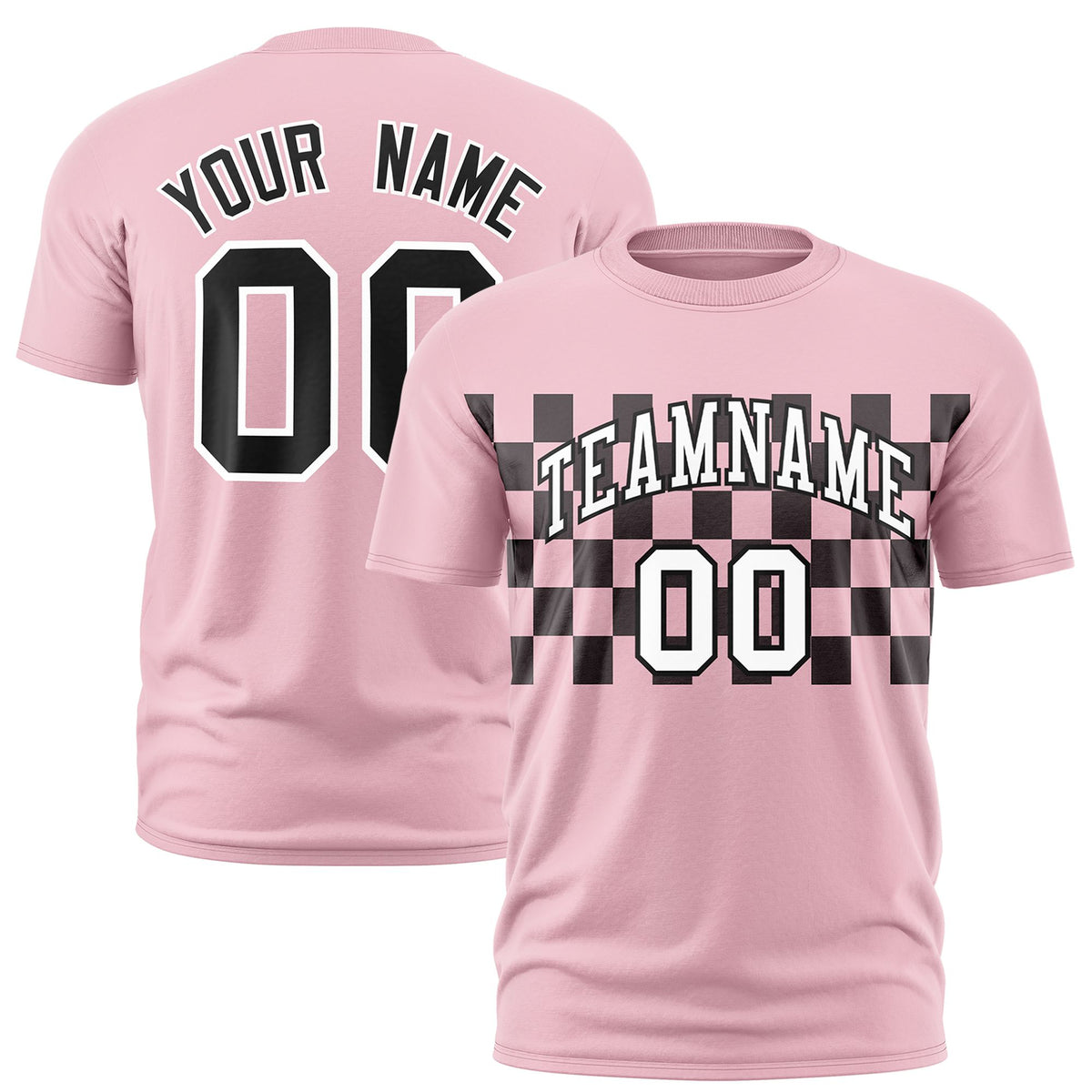 Custom Light Pink Black Crew neck Plaid Pattern Personalized Performance T-Shirt