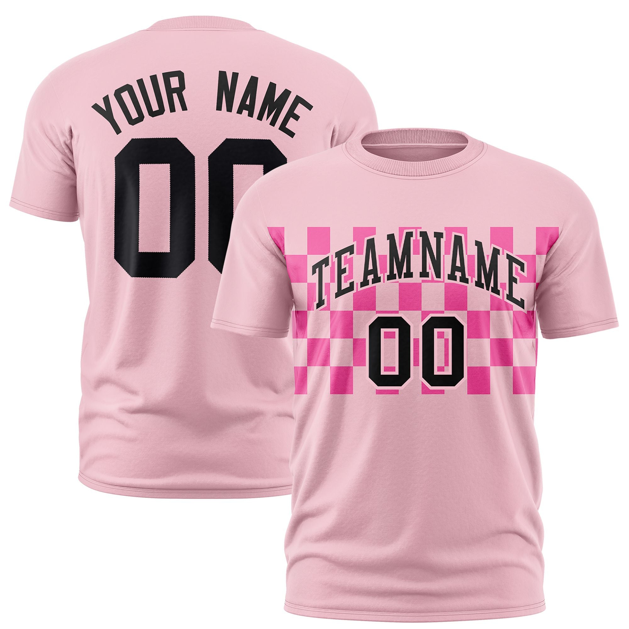 Custom Light Pink Pink Crew neck Plaid Pattern Personalized Performance T-Shirt