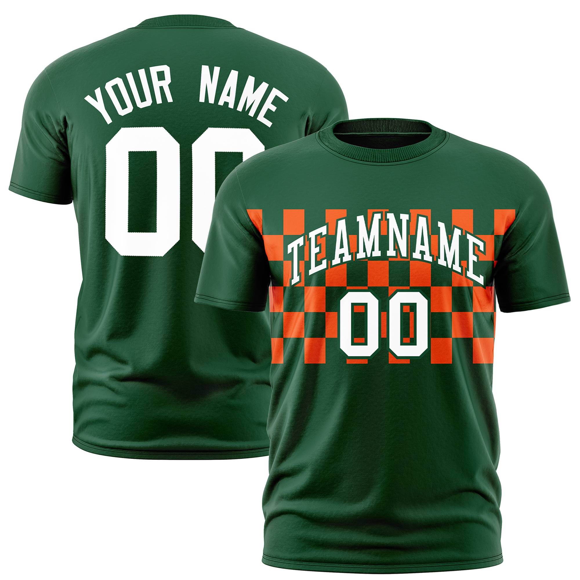 Custom Green Orange Crew neck Plaid Pattern Personalized Performance T-Shirt