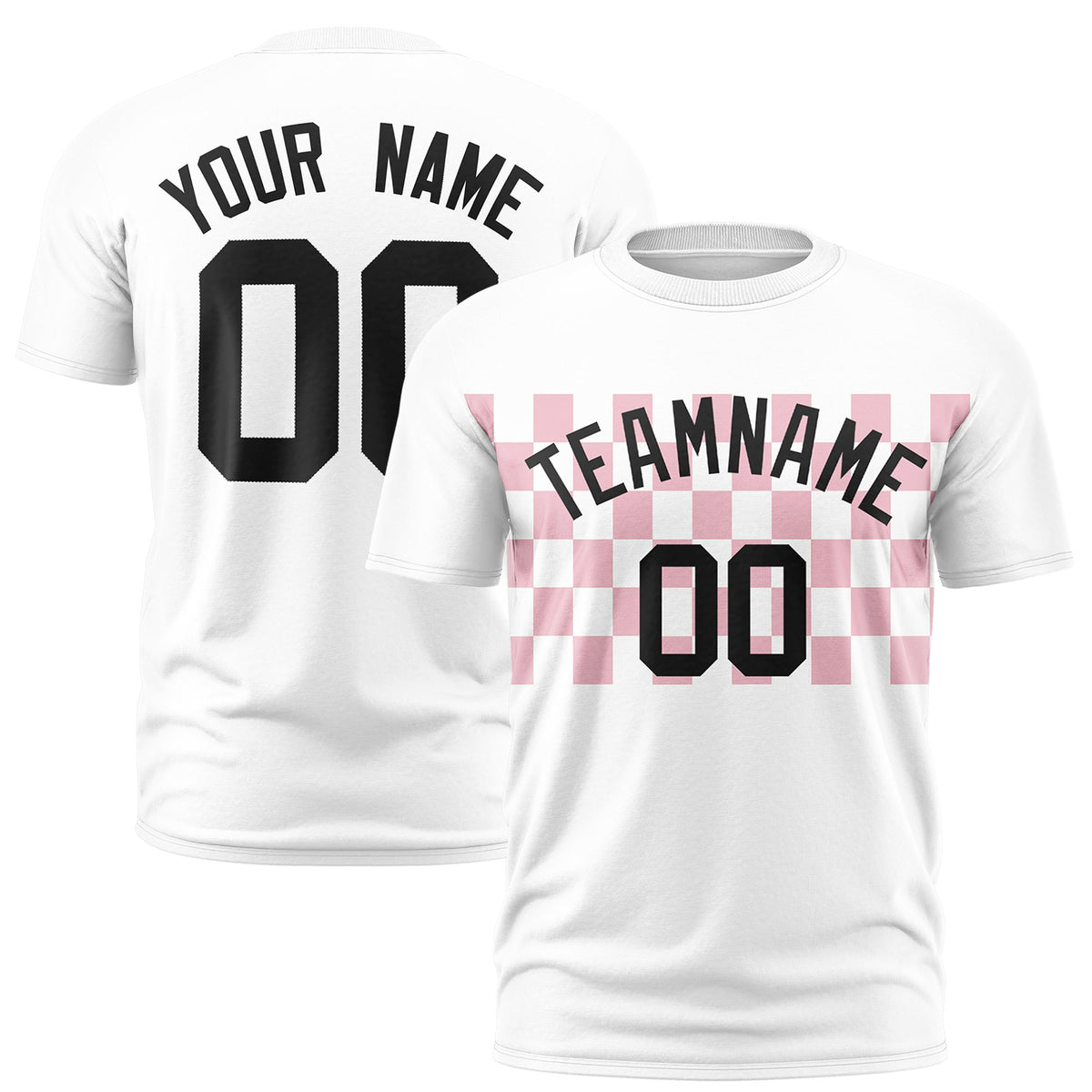 Custom White Light Pink Crew neck Plaid Pattern Personalized Performance T-Shirt