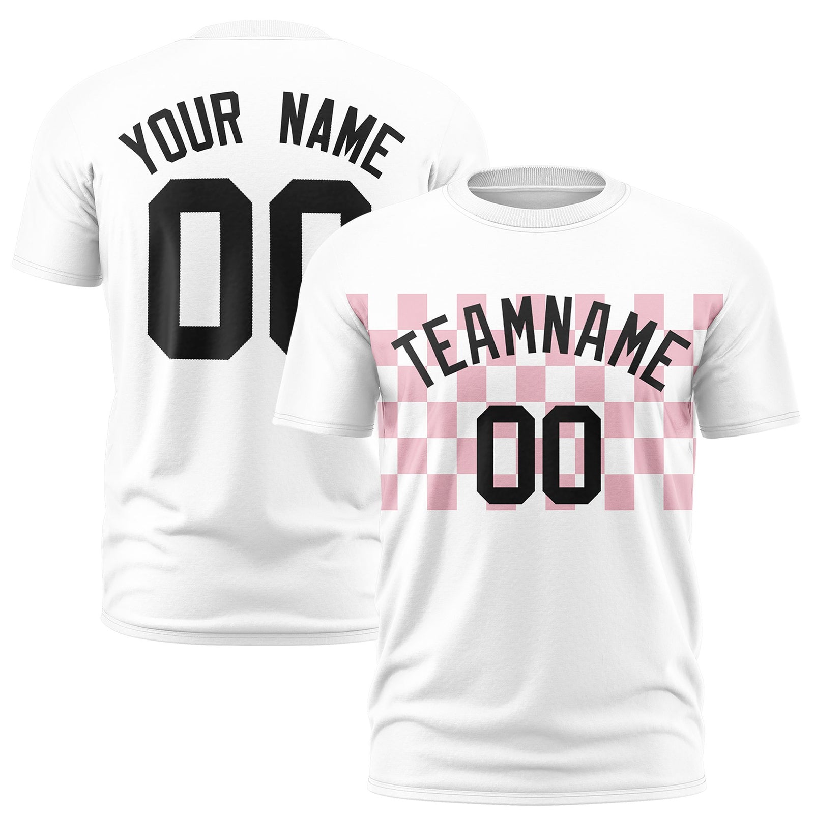 Custom White Light Pink Crew neck Plaid Pattern Personalized Performance T-Shirt