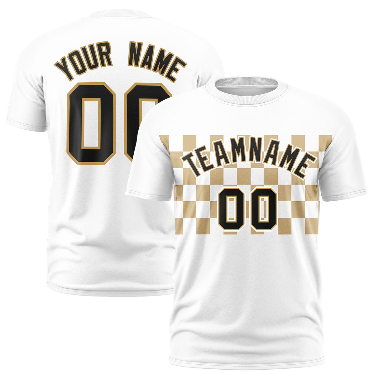 Custom White Old Gold Crew neck Plaid Pattern Personalized Performance T-Shirt