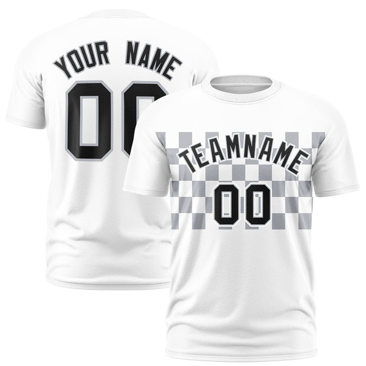 Custom White Gray Crew neck Plaid Pattern Personalized Performance T-Shirt