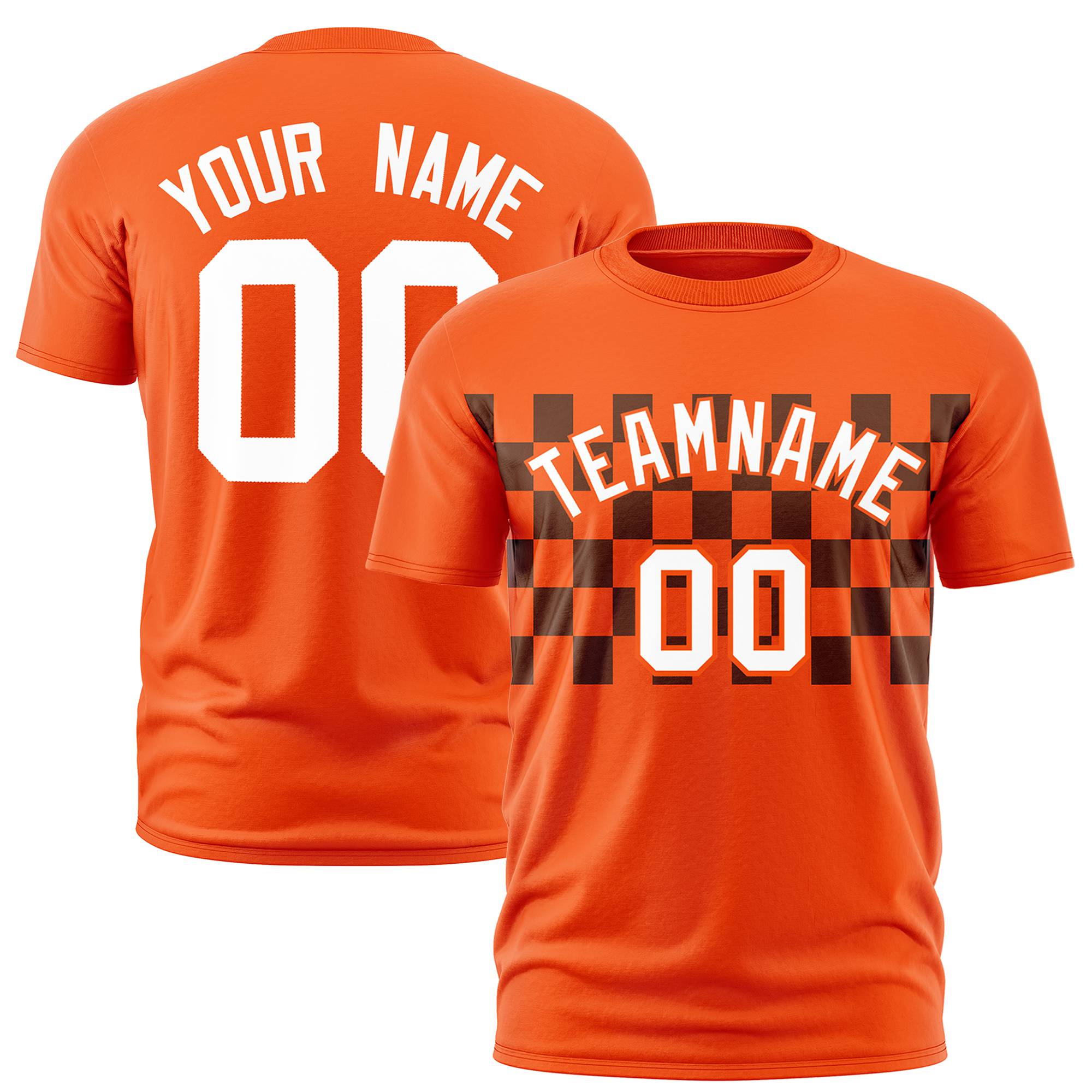 Custom Orange Black Crew neck Plaid Pattern Personalized Performance T-Shirt