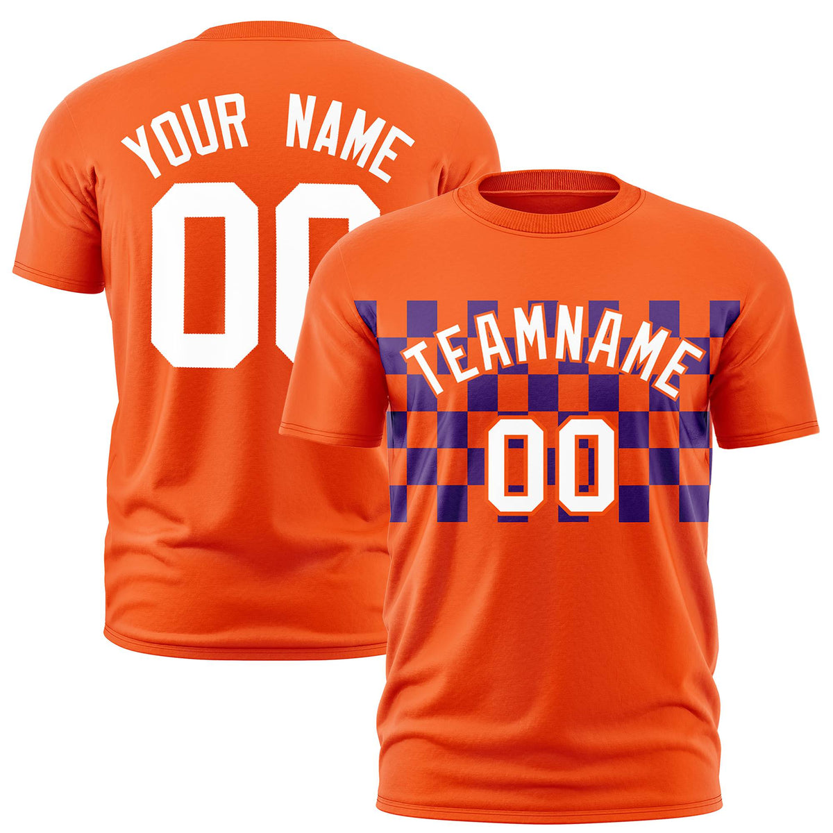 Custom Orange Purple Crew neck Plaid Pattern Personalized Performance T-Shirt