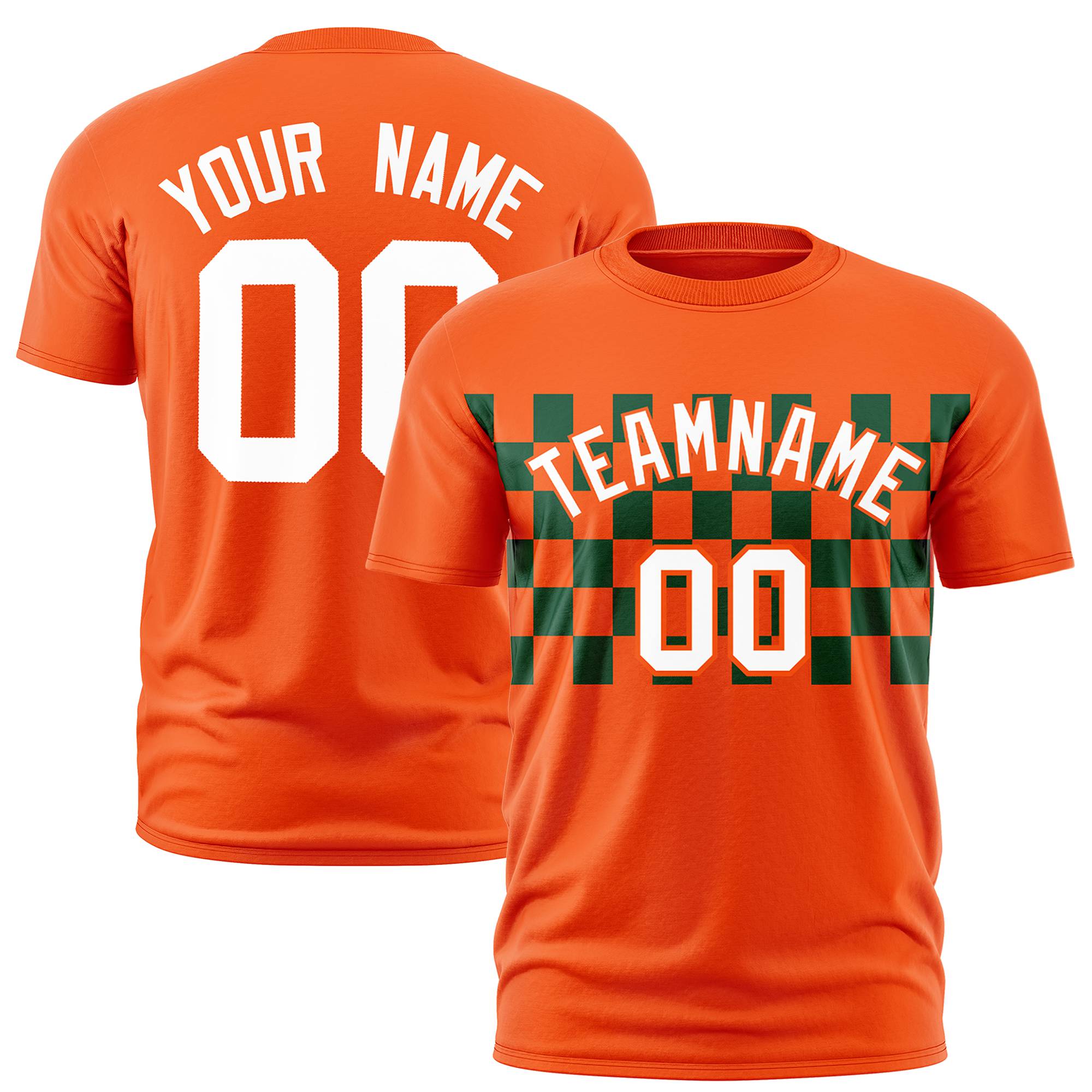 Custom Orange Green Crew neck Plaid Pattern Personalized Performance T-Shirt