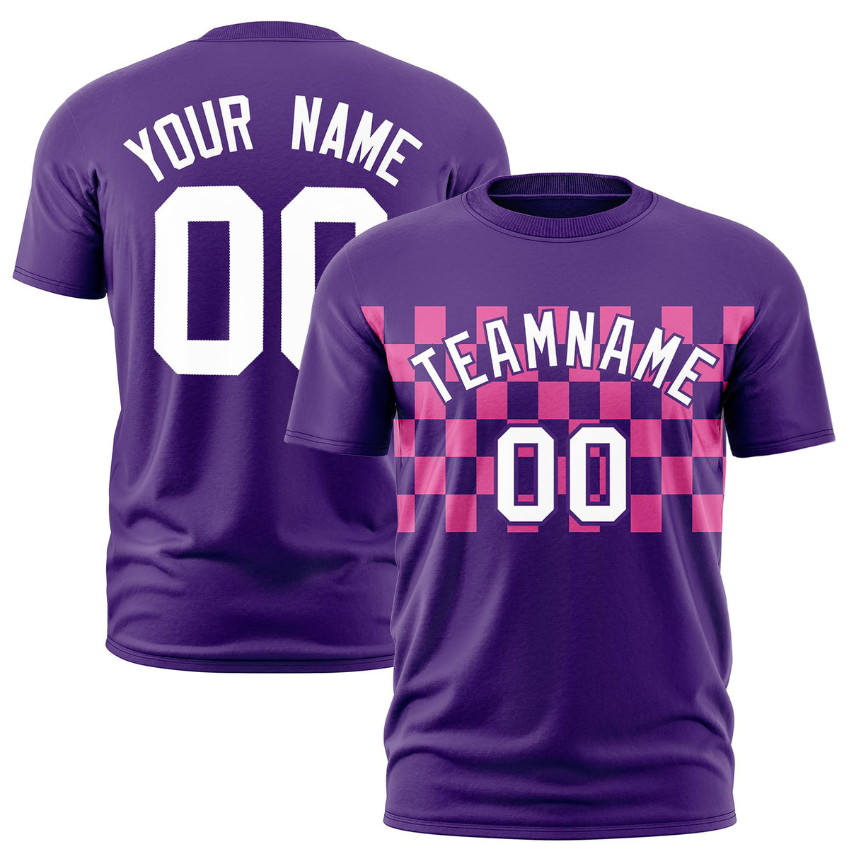Custom Purple Pink Crew neck Plaid Pattern Personalized Performance T-Shirt