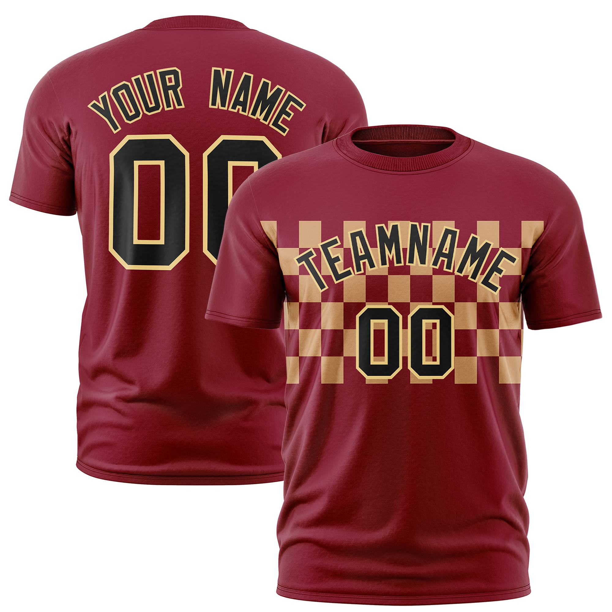 Custom Crimson Old-Gold Crew neck Plaid Pattern Personalized Performance T-Shirt