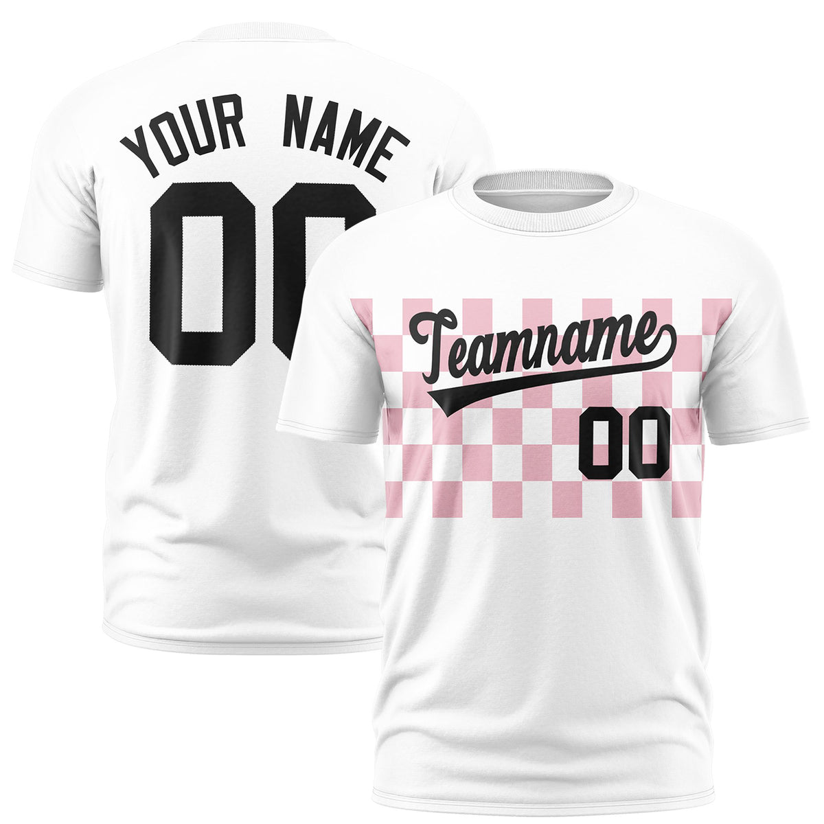 Custom White Light Pink Crew neck Plaid Pattern Personalized Performance T-Shirt