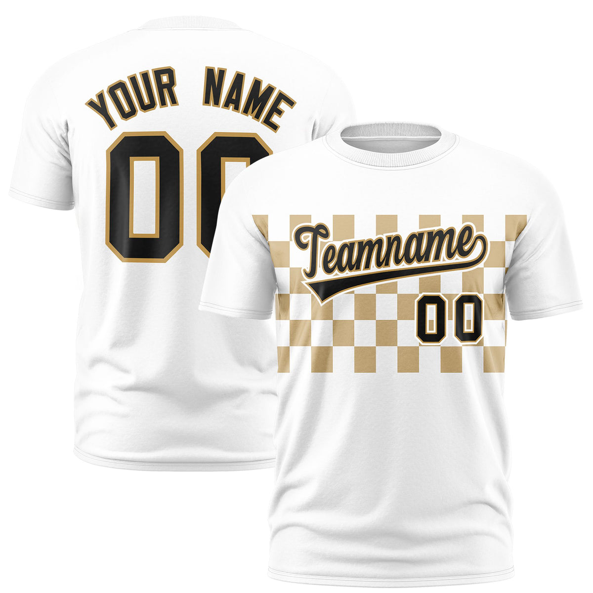 Custom White Old Gold Crew neck Plaid Pattern Personalized Performance T-Shirt