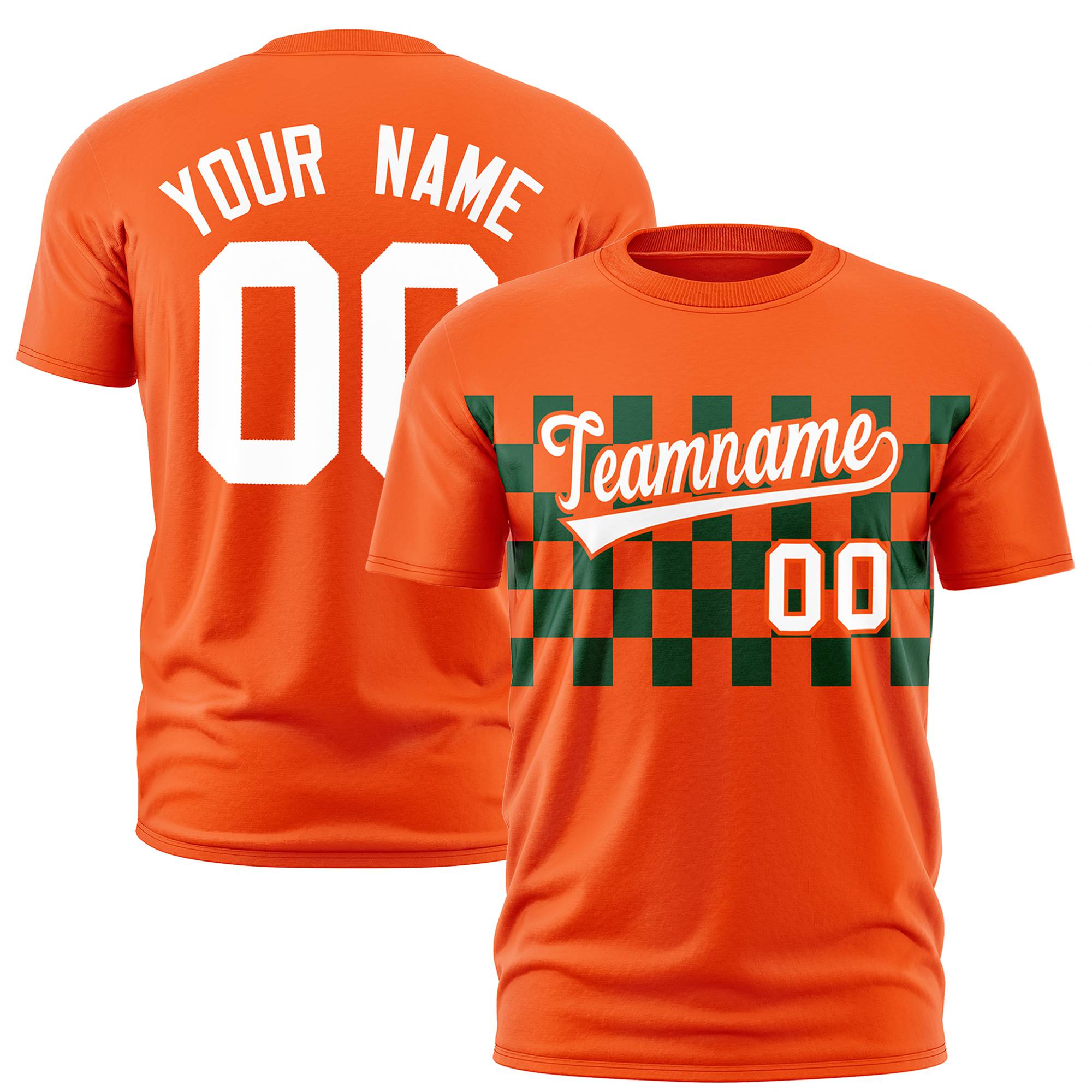 Custom Orange Green Crew neck Plaid Pattern Personalized Performance T-Shirt