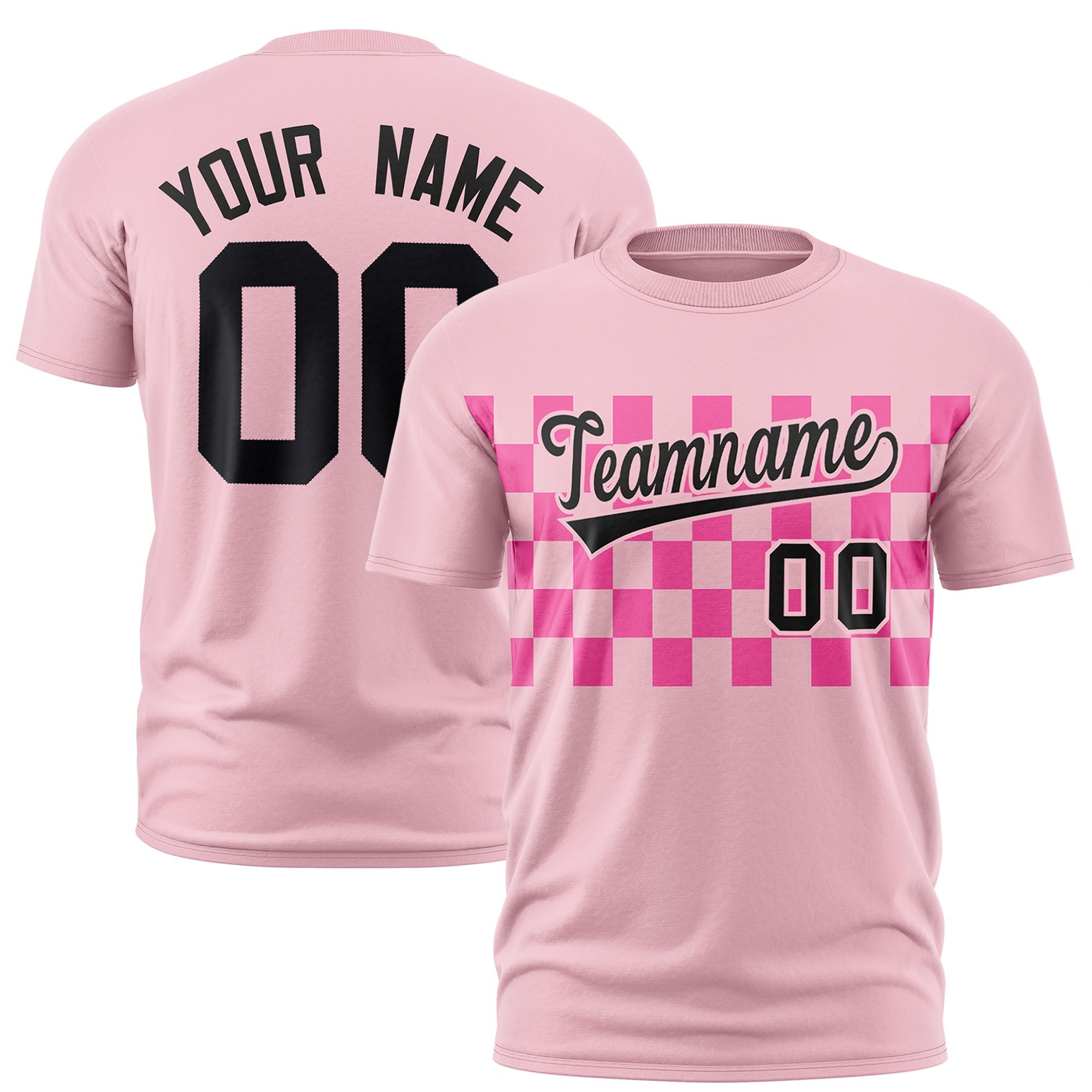 Custom Light Pink Pink Crew neck Plaid Pattern Personalized Performance T-Shirt