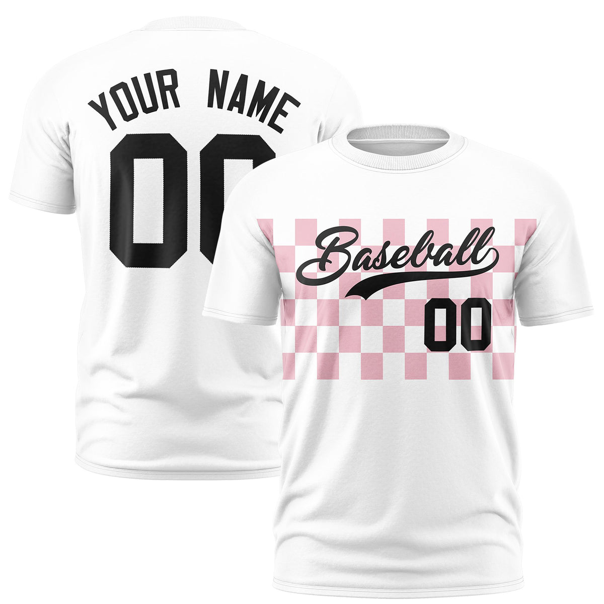 Custom White Light Pink Crew neck Plaid Pattern Personalized Performance T-Shirt
