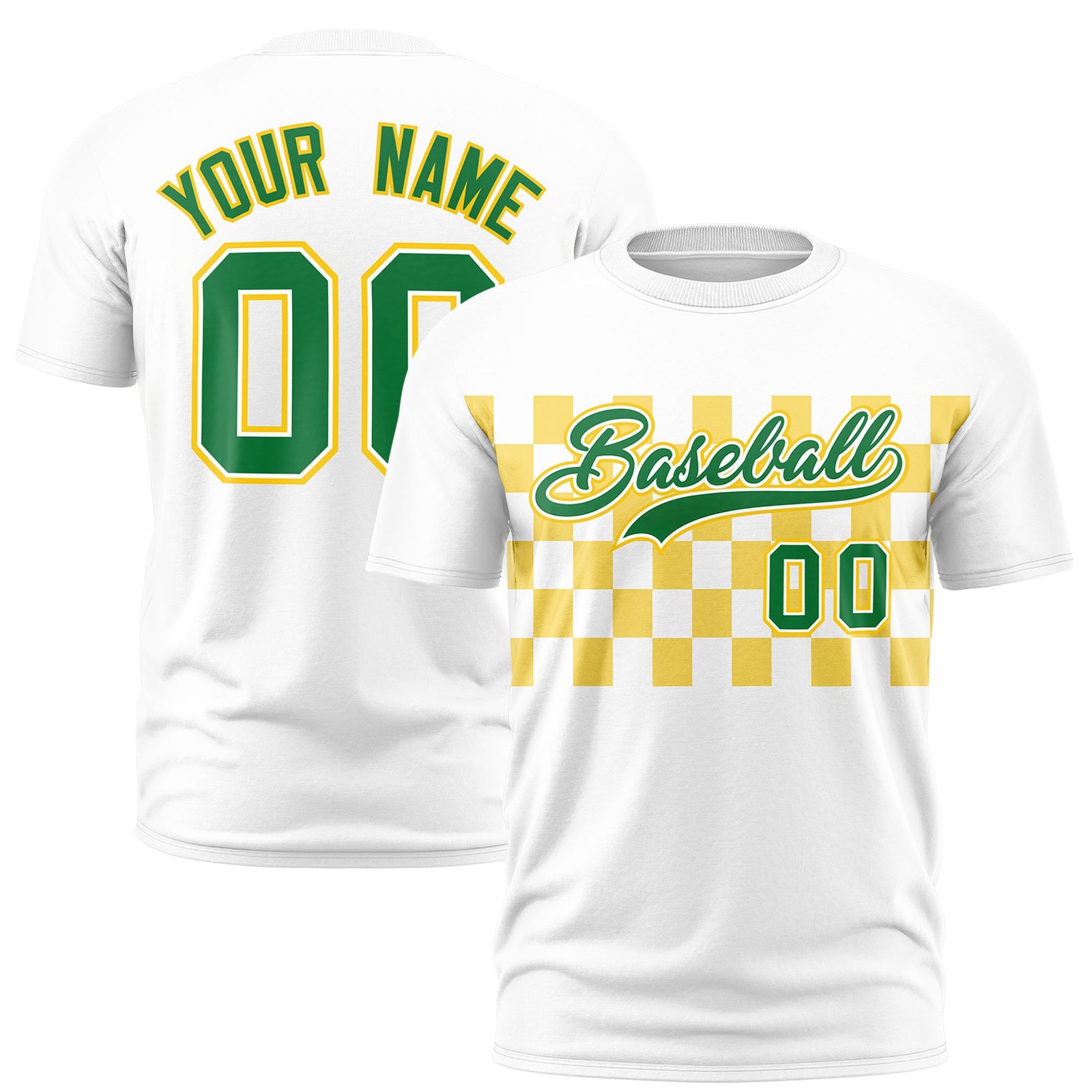 Custom White Gold Crew neck Plaid Pattern Personalized Performance T-Shirt