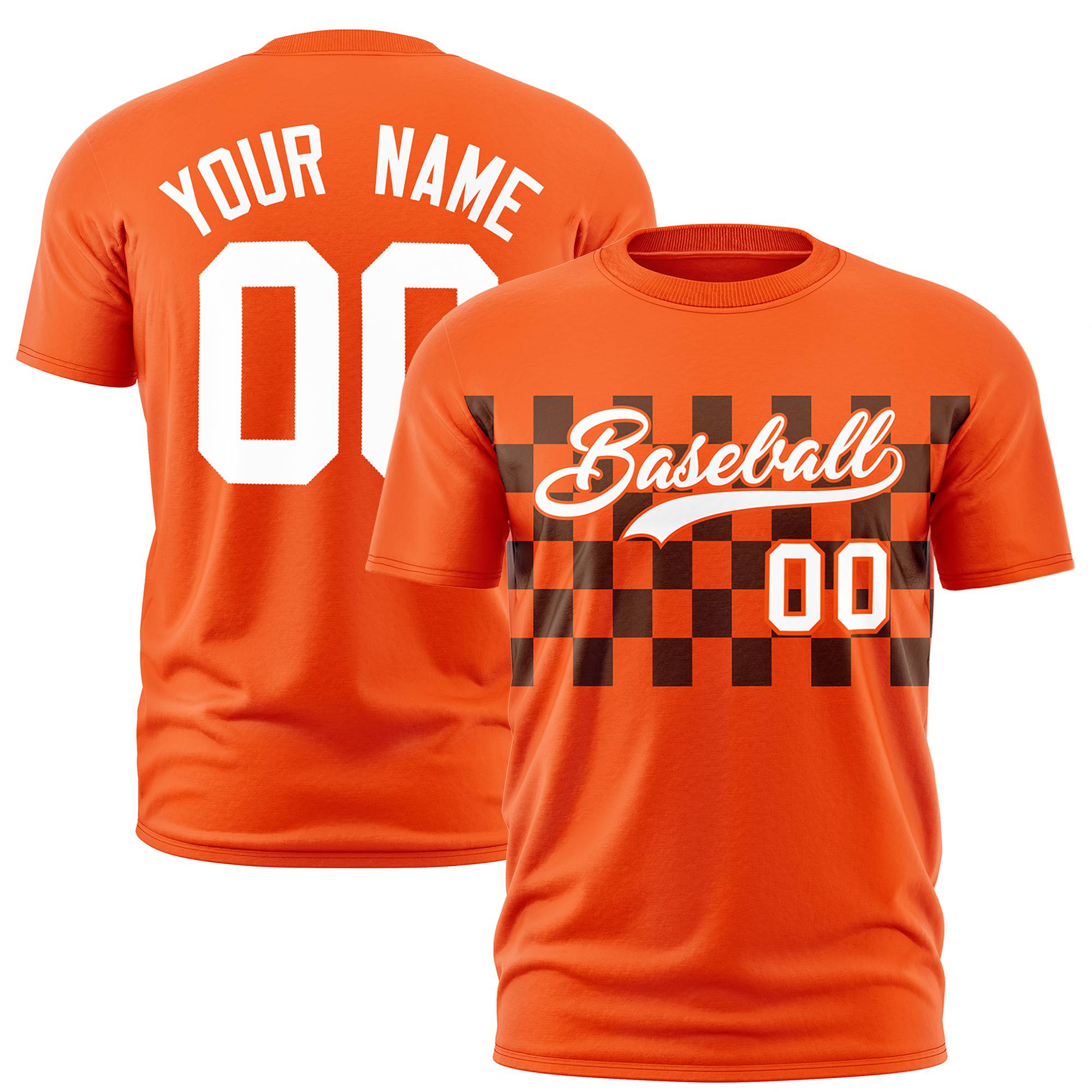 Custom Orange Black Crew neck Plaid Pattern Personalized Performance T-Shirt