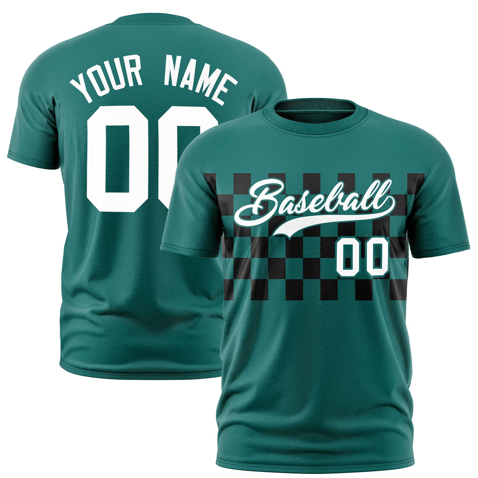 Custom Green Black Crew neck Plaid Pattern Personalized Performance T-Shirt