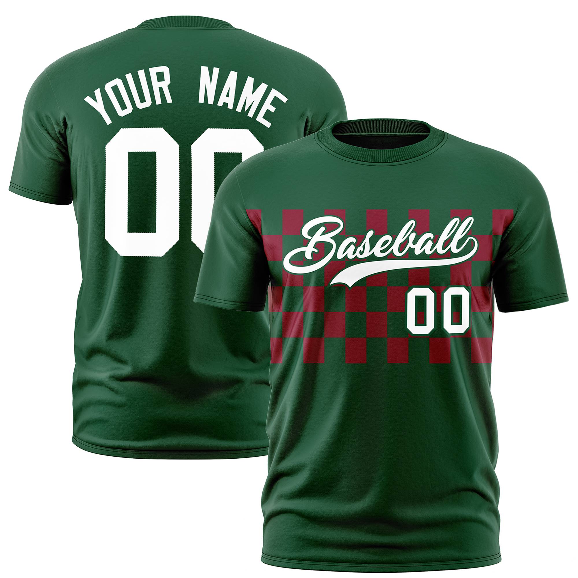 Custom Green Crimson Crew neck Plaid Pattern Personalized Performance T-Shirt