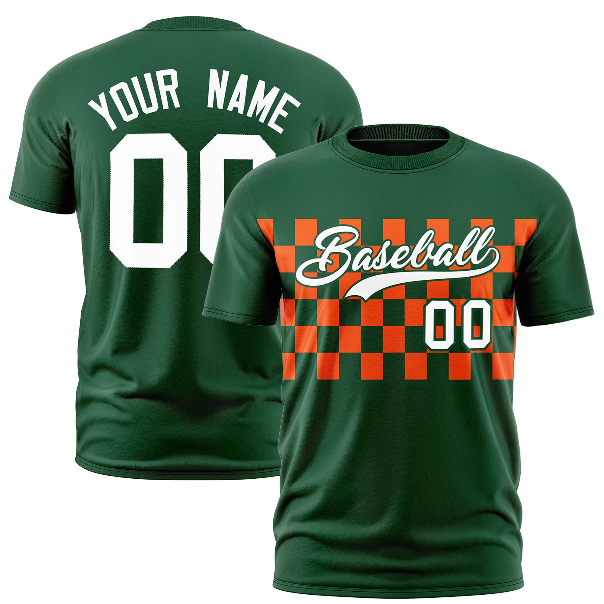 Custom Green Orange Crew neck Plaid Pattern Personalized Performance T-Shirt