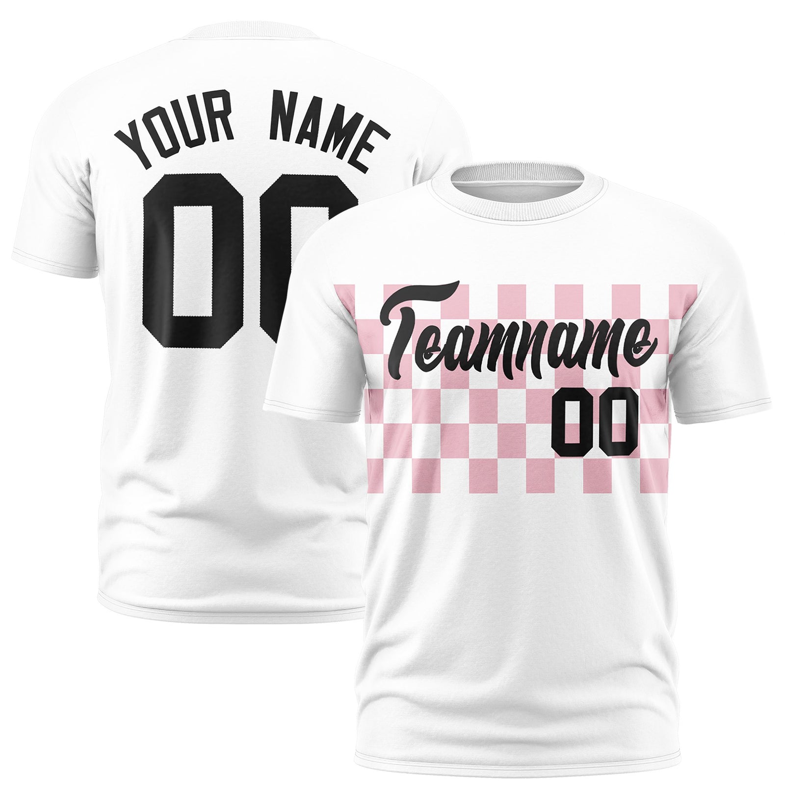 Custom White Light Pink Crew neck Plaid Pattern Personalized Performance T-Shirt