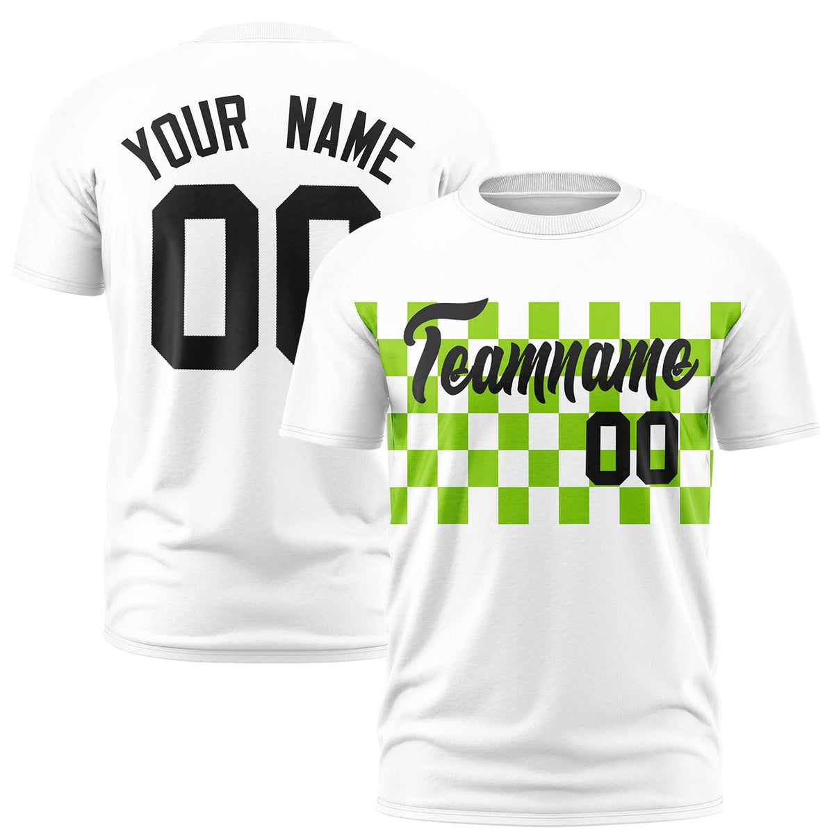 Custom White Neon Green Crew neck Plaid Pattern Personalized Performance T-Shirt