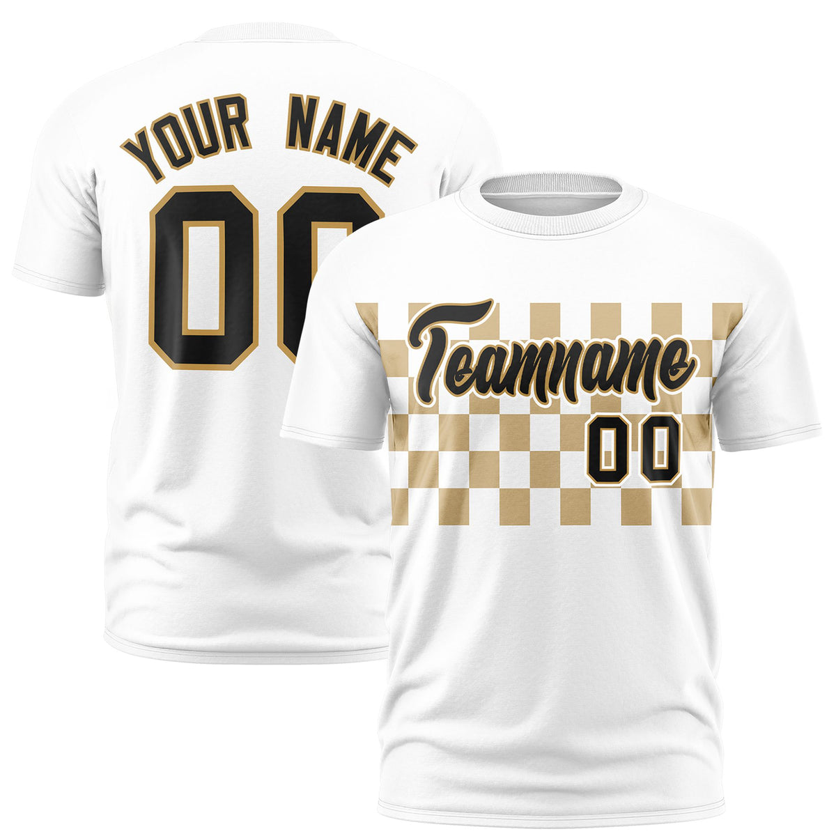 Custom White Old Gold Crew neck Plaid Pattern Personalized Performance T-Shirt