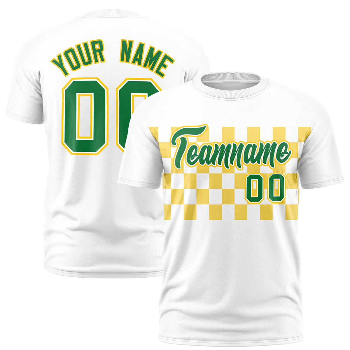 Custom White Gold Crew neck Plaid Pattern Personalized Performance T-Shirt